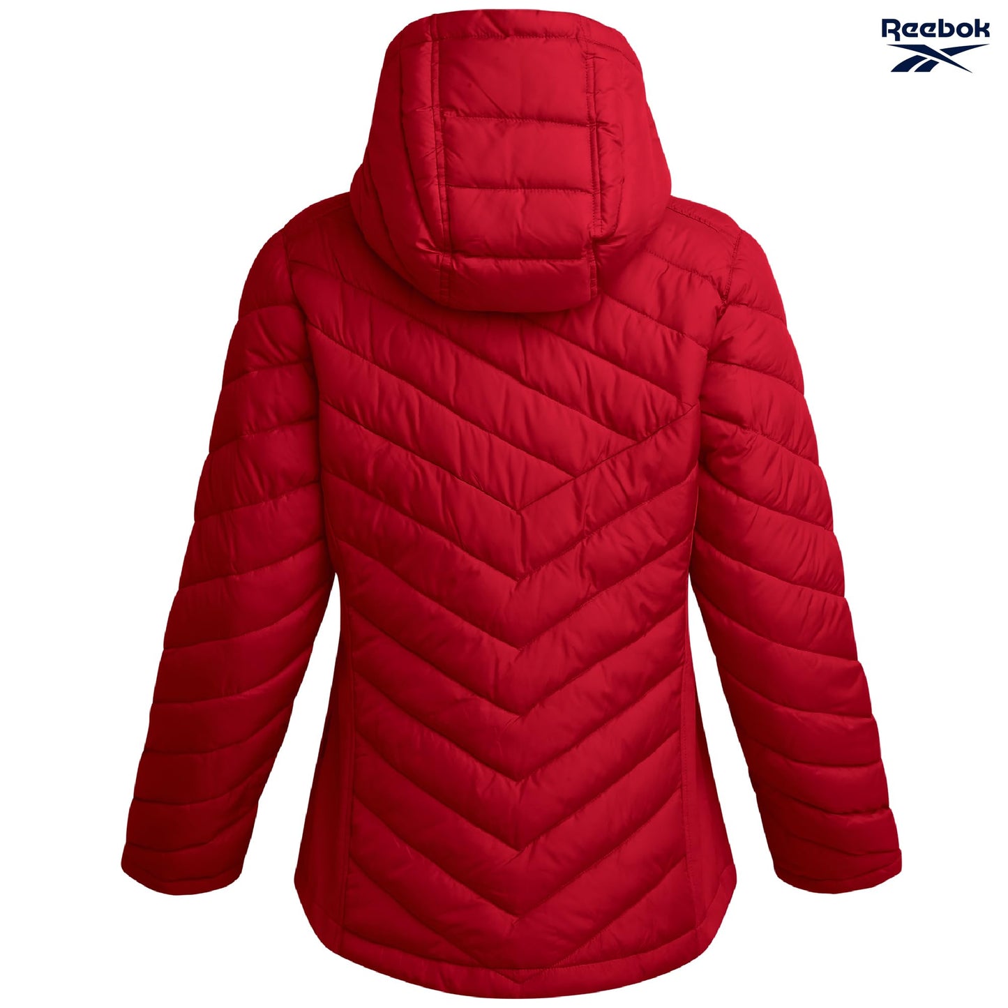 Reebok Womens Puffer Jacket - Midweight Quilted Snow Glacier Shield Full Zip Winter Coat for Women with Hood & Zip Pockets, Size Small, Vector Red Glow
