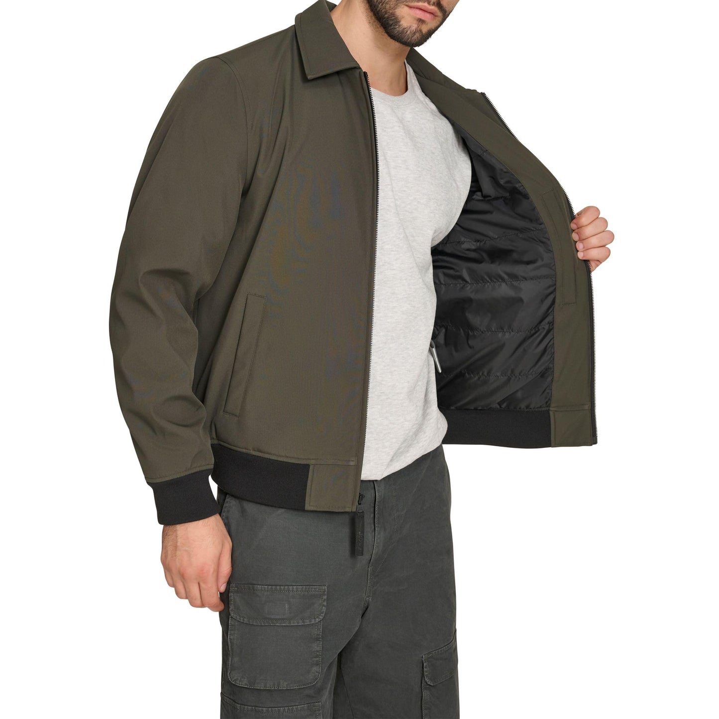 Levi's Men's Lightweight Softshell Varsity Rib Knit Bomber Jacket, Olive, X-Large