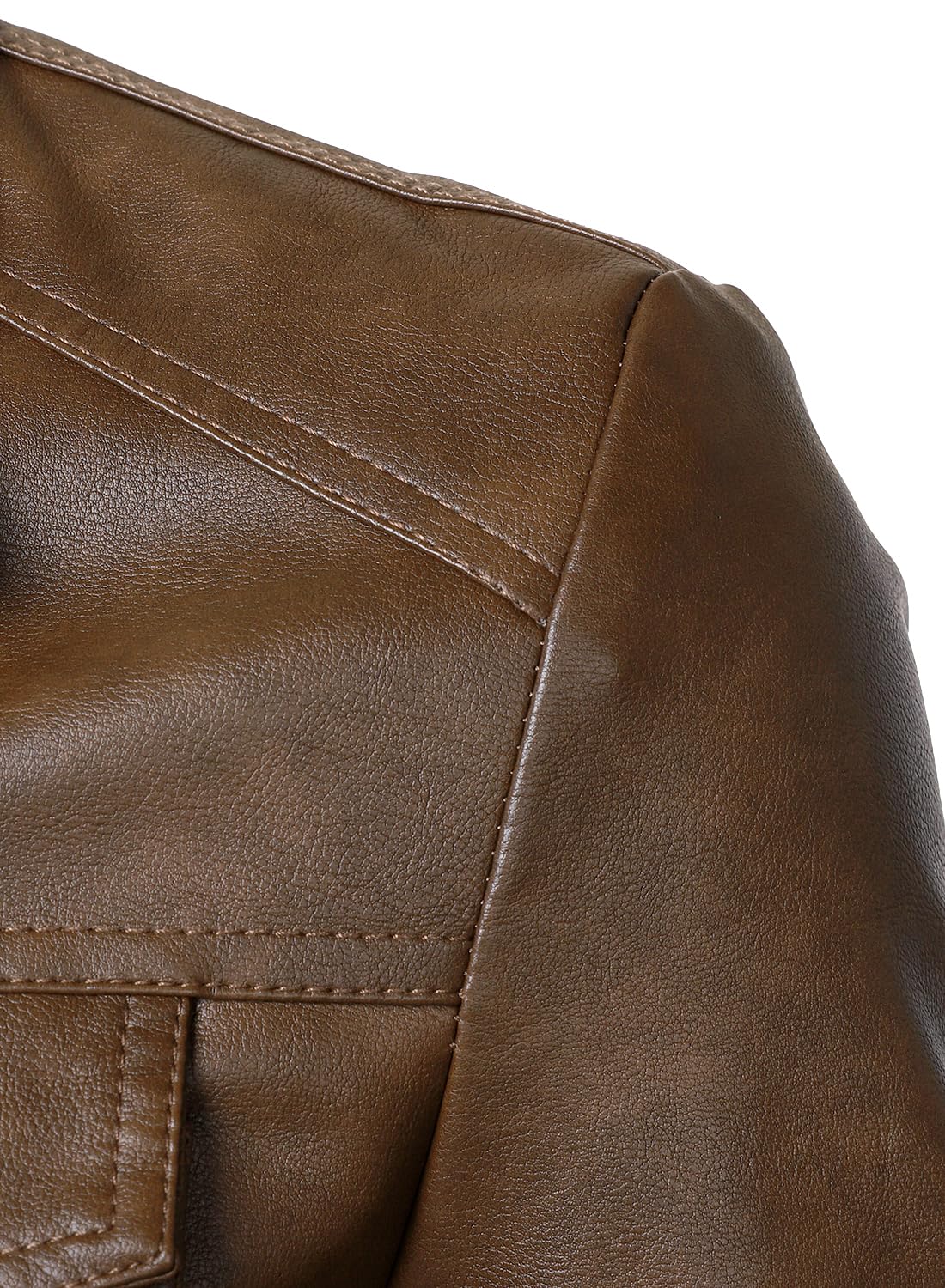 HOOD CREW Mens Leather Jacket Motorcycle Biker Jackets Casual Lightweight Faux Leather Outwear Dark Brown L