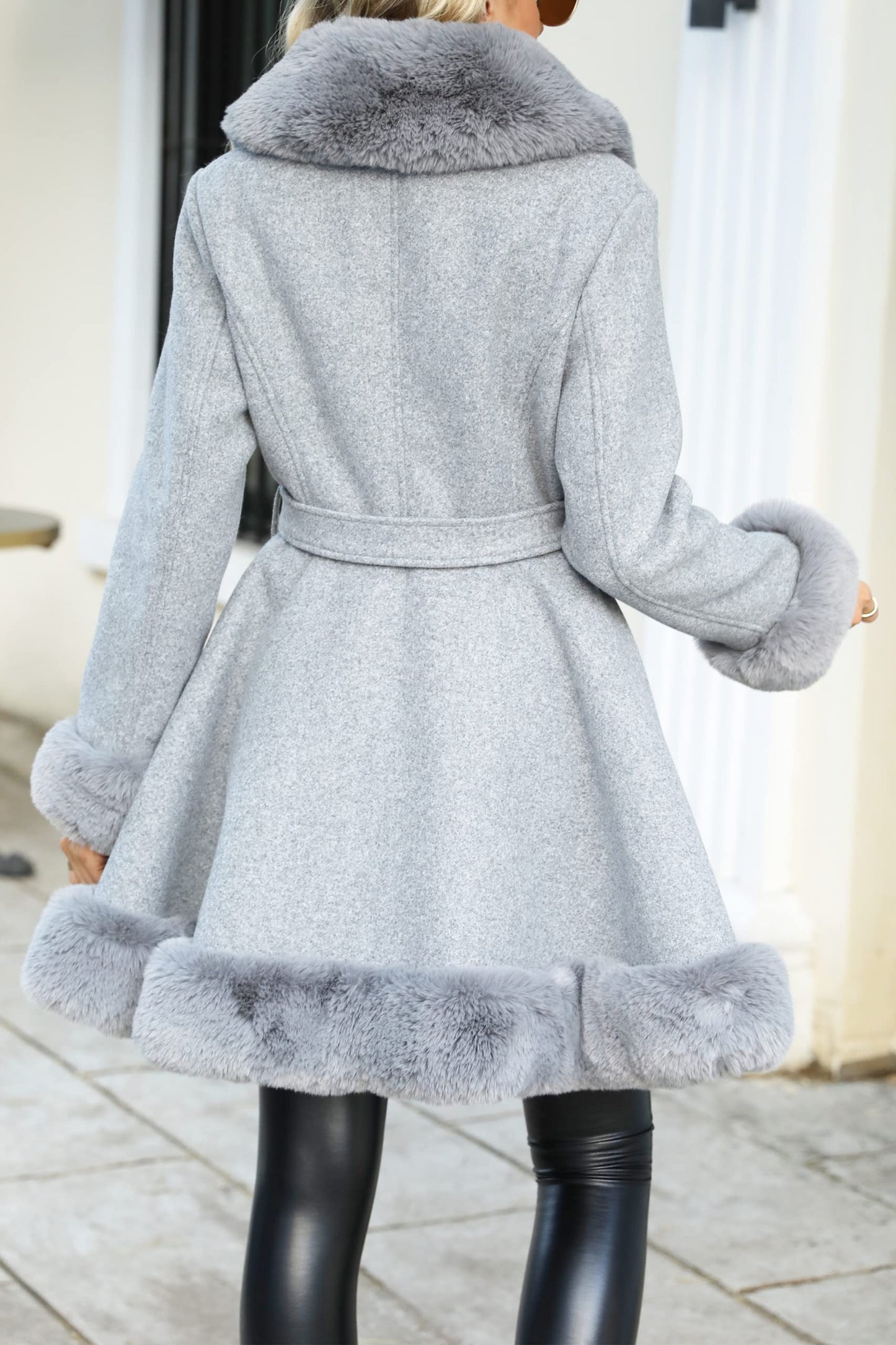 Bellivera Faux Fur Jacket Women Fur-lined Winter Thicken Parka Long Sleeve Coat with Belt 242A Grey L