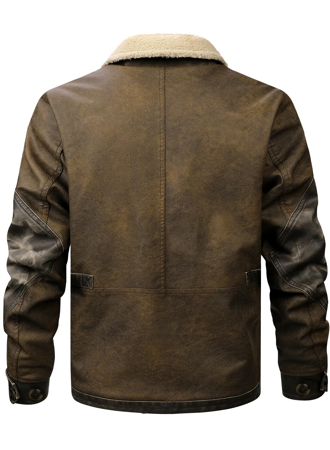HOOD CREW Men’s Faux Leather Motorcycle Bomber Jacket Windproof Winter Coat Jackets with Shearling Lining Brown L