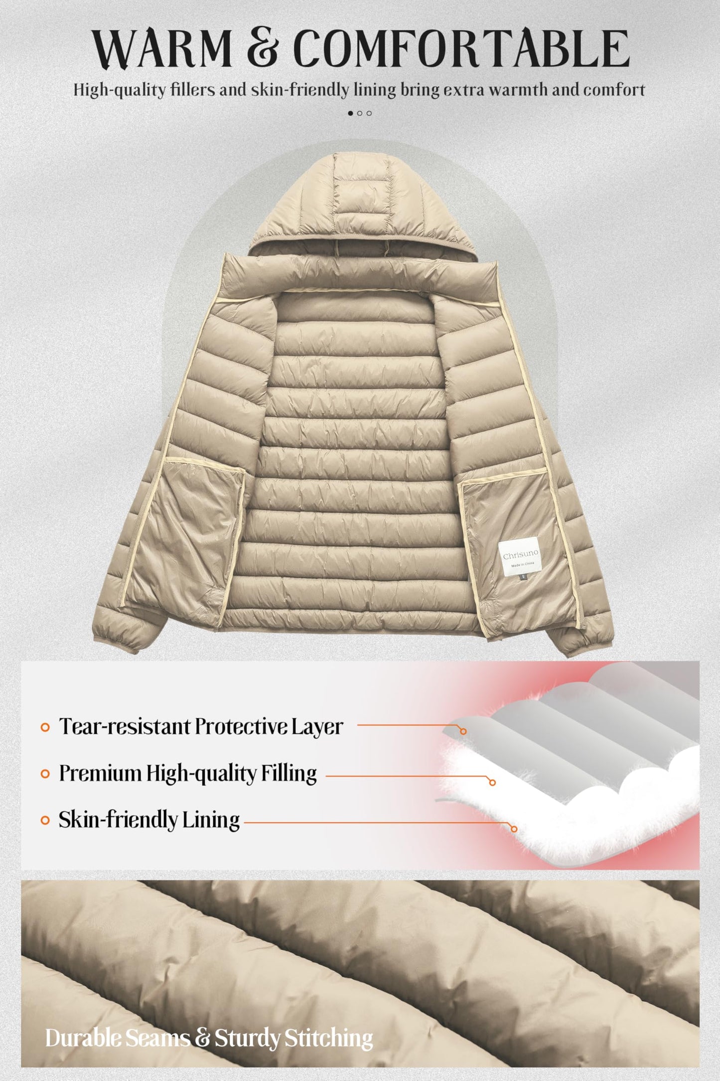 Chrisuno Winter Jackets For Women Women's Packable Puffer Jacket Lightweight Warm Quilted Coat With Detachable Hood Khaki 2XL