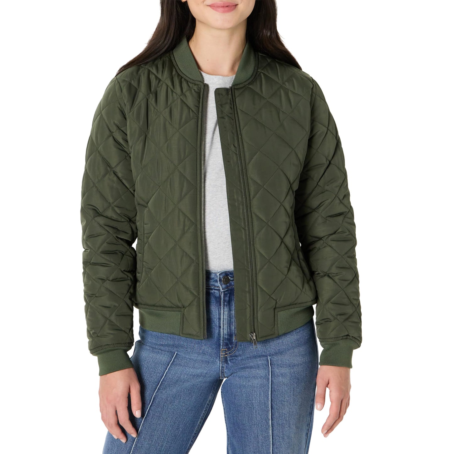 Amazon Essentials Women's Regular-Fit Quilted Jacket, Dark Olive, Small