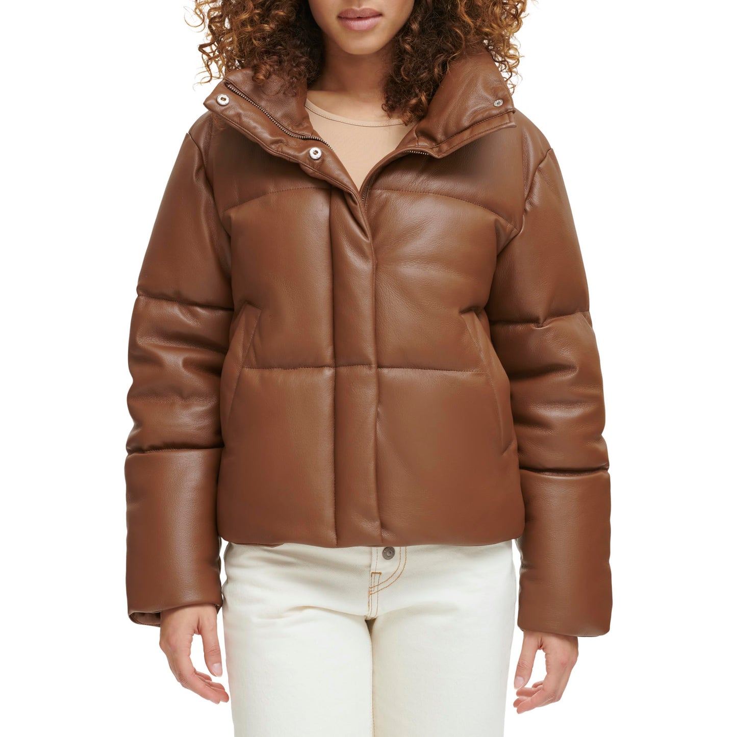 Levi's Women's Vegan Leather Quilted Shorty Puffer, Caramel, X-Large