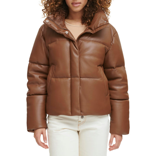 Levi's Women's Vegan Leather Quilted Shorty Puffer, Caramel, X-Large