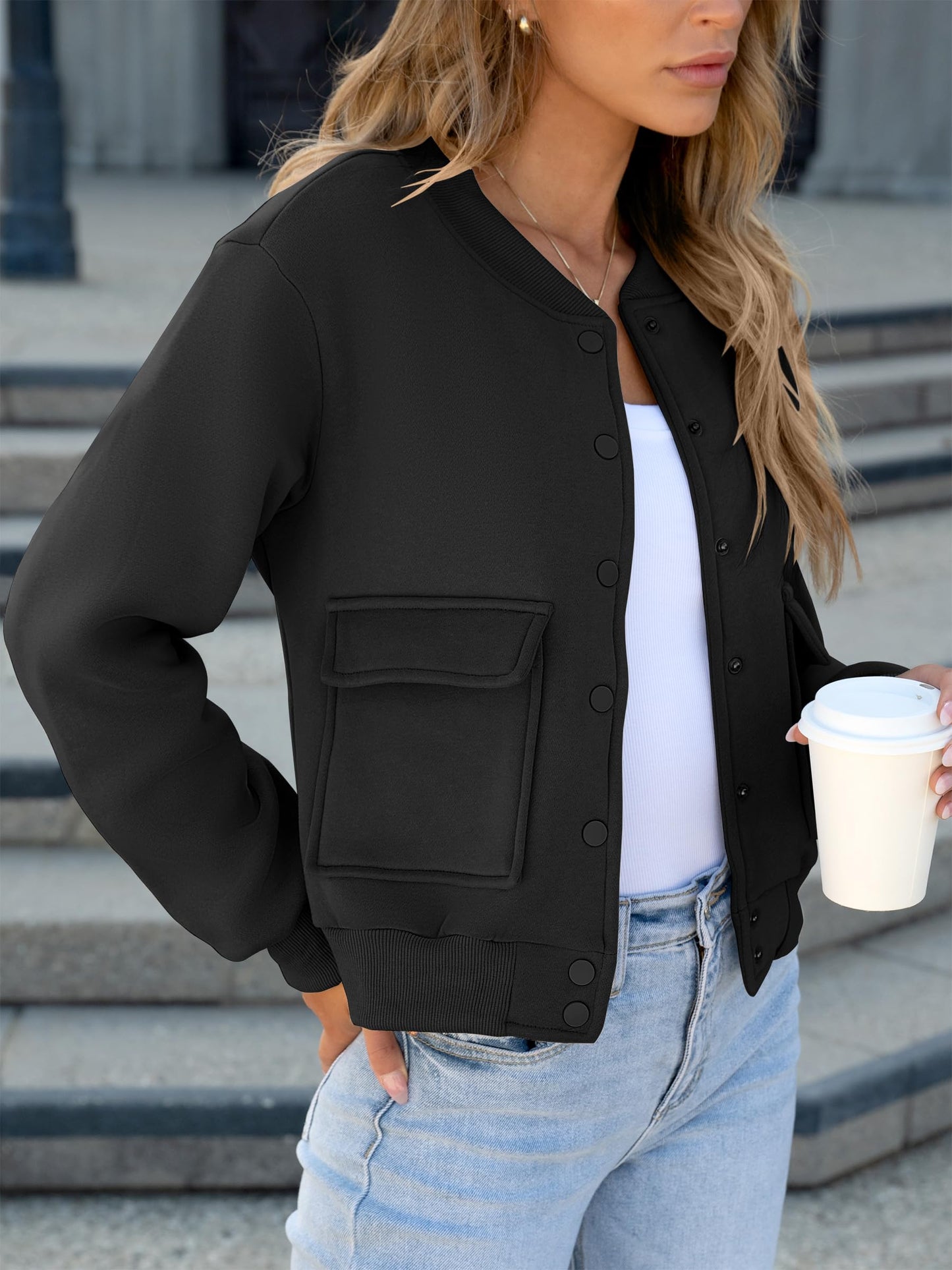 ANRABESS Women Cropped Bomber Jacket 2026 Fashion Casual Trendy Varsity Y2k Jackets Fall Outfits Black Medium