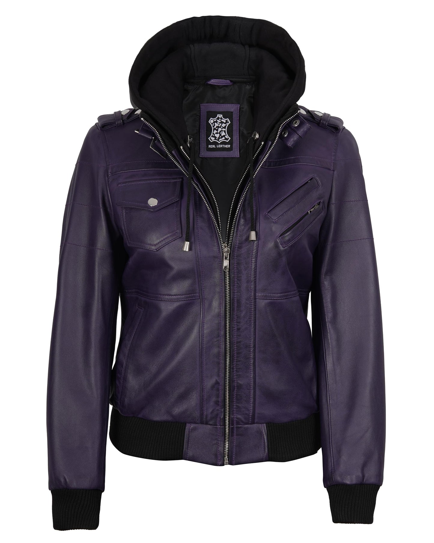 Decrum Women's Leather Jacket - Leather Bomber Jacket Women | [1327024] Edinburgh Purple, L