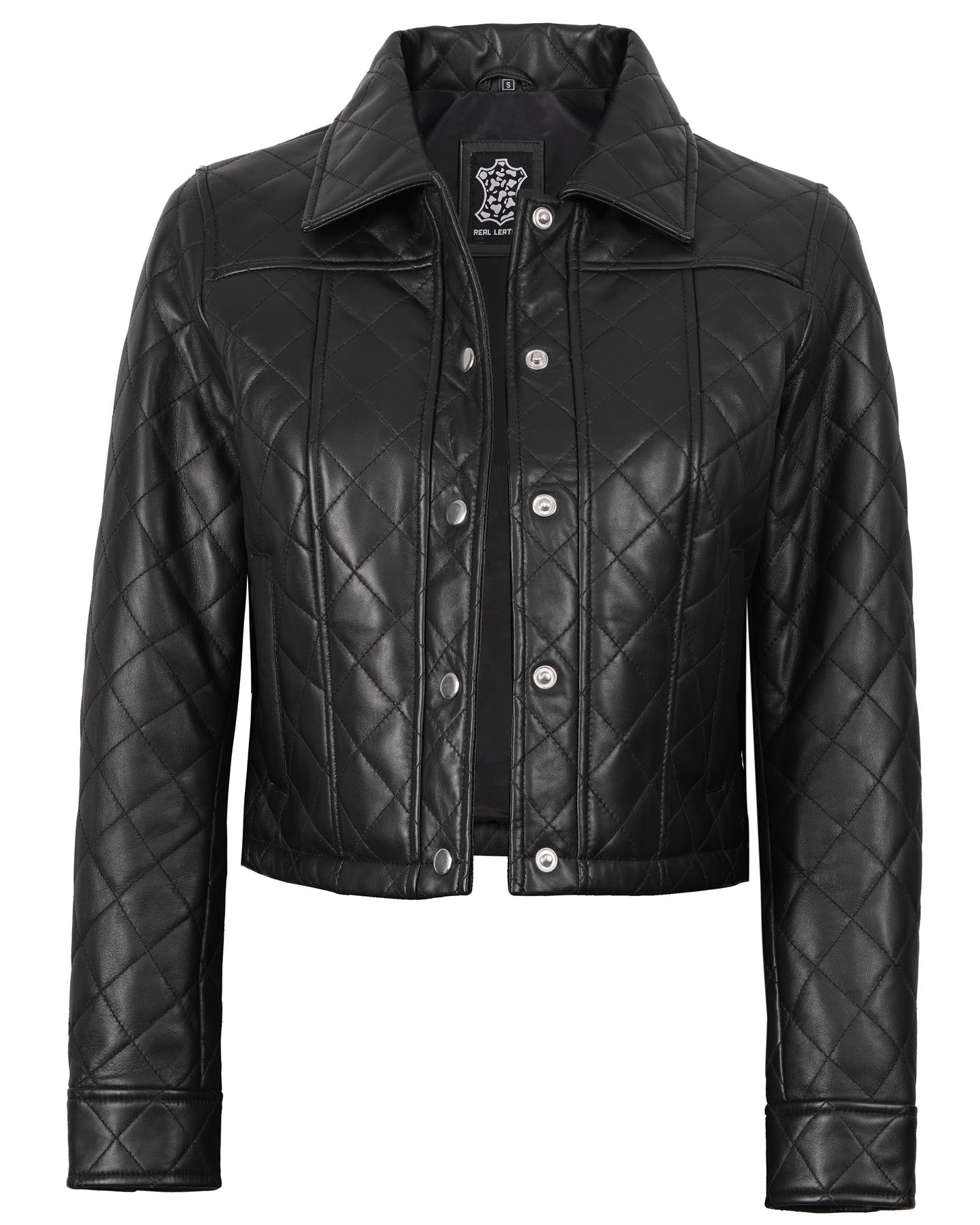 fjackets Disc Leather Jacket Cropped Women - Real Lambskin Women Leather Jacket|Silvia Quilted Cropped Black, [1329983] M