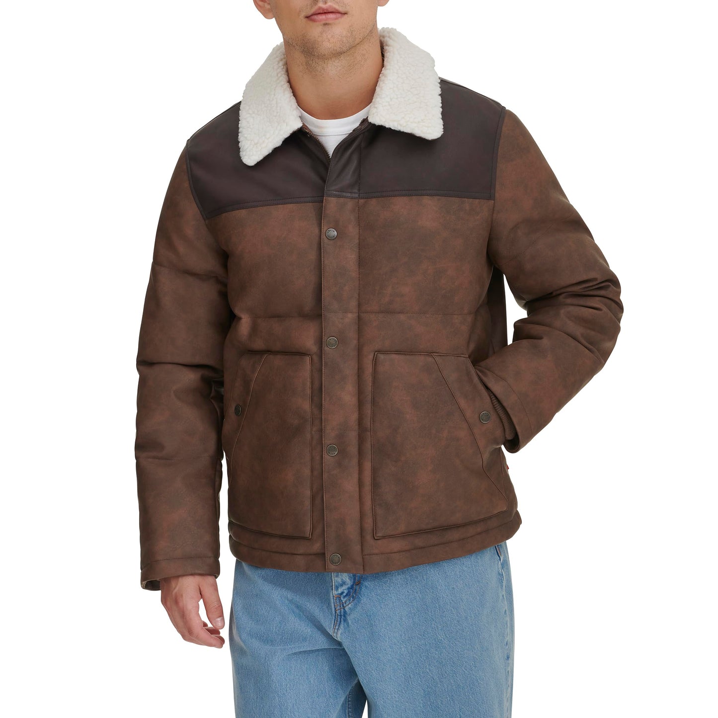Levi's Men's Out West Mixed Media Jacket, Saddle Faux Leather, X-Large