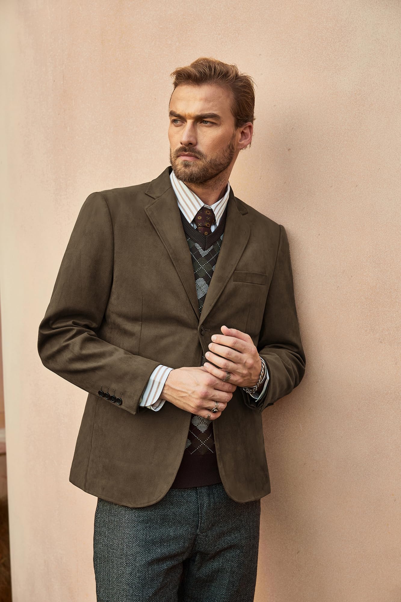 PJ PAUL JONES Mens Sport Coats Casual Two Button Blazer Regular Fit Faux Suede Blazer Jacket Dark Brown M