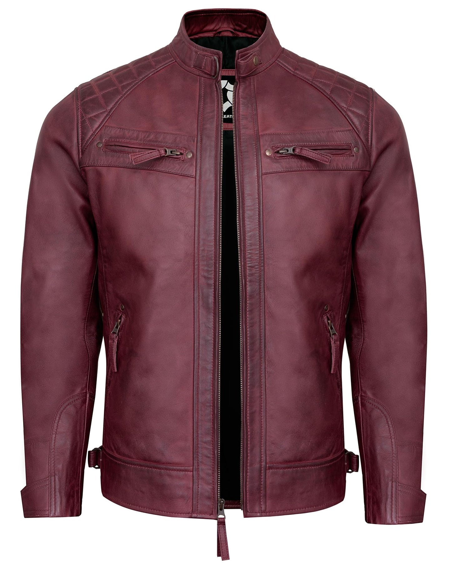 UrbanFocal Leather Jacket Men - Mens Maroon Leather Jackets | [101000403] Diamond1 Maroon, M