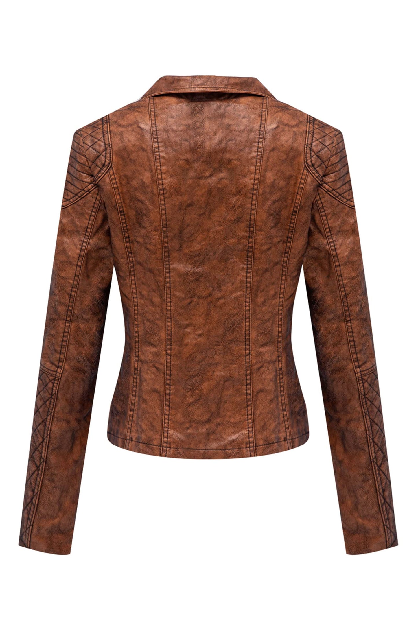 Bellivera Women's Faux Leather Casual Moto Lightweight Jacket Brown 2M