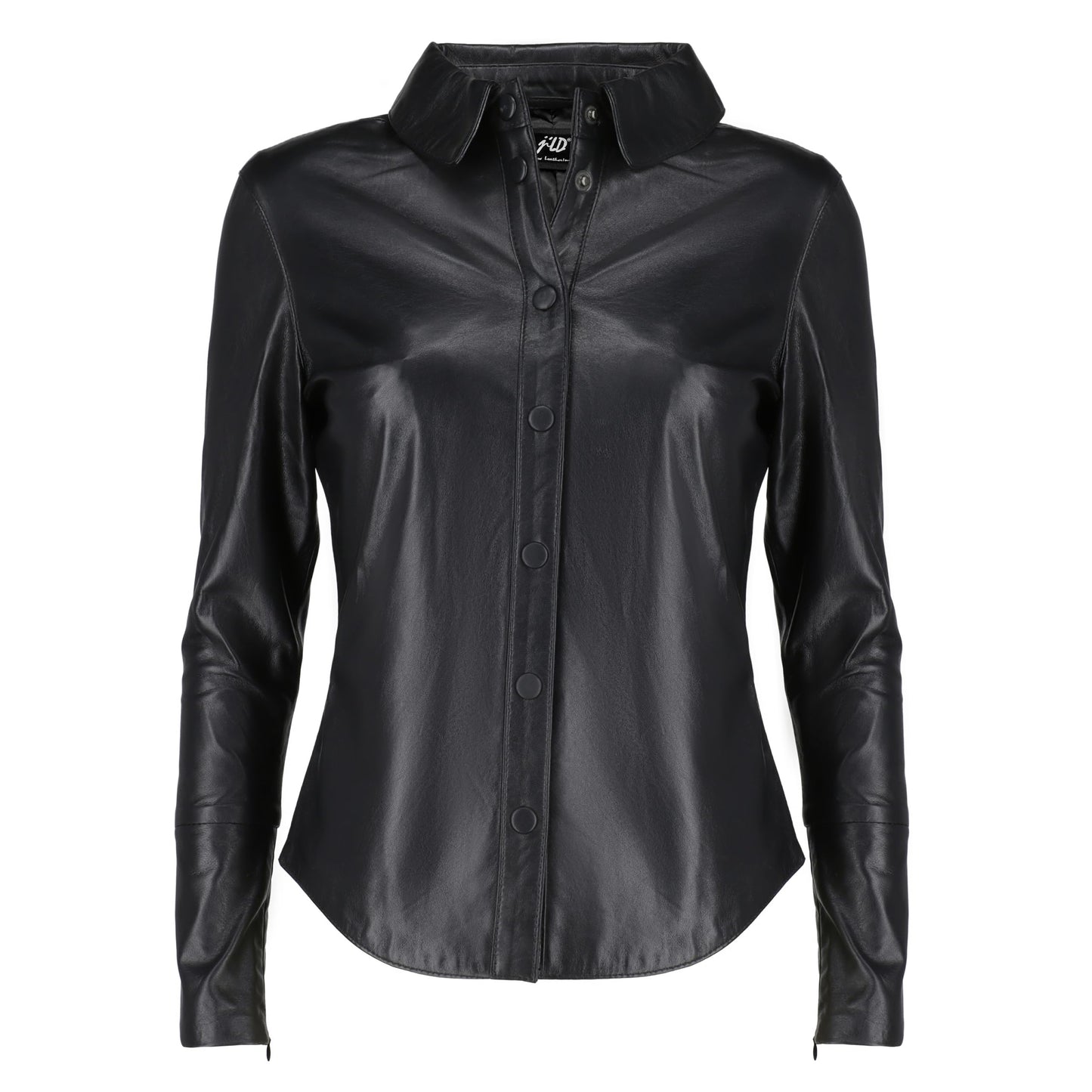 Jild Casual Shirt Real Leather Jacket Women - Long Sleeve Snap Button Down Soft Lambskin Leather Shacket Regular and Plus Size (LS-Blk-M)