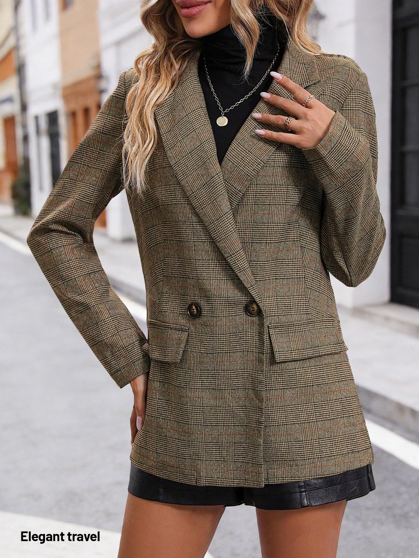 Mina Self Plaid Blazer Jacket for Women Houndstooth 2026 Fall Winter Business Caual Tan Brown Work Office Womens Trendy Boyfriend Professional Fashion Dressy Ladies Women's Blazers & Suit Jackets