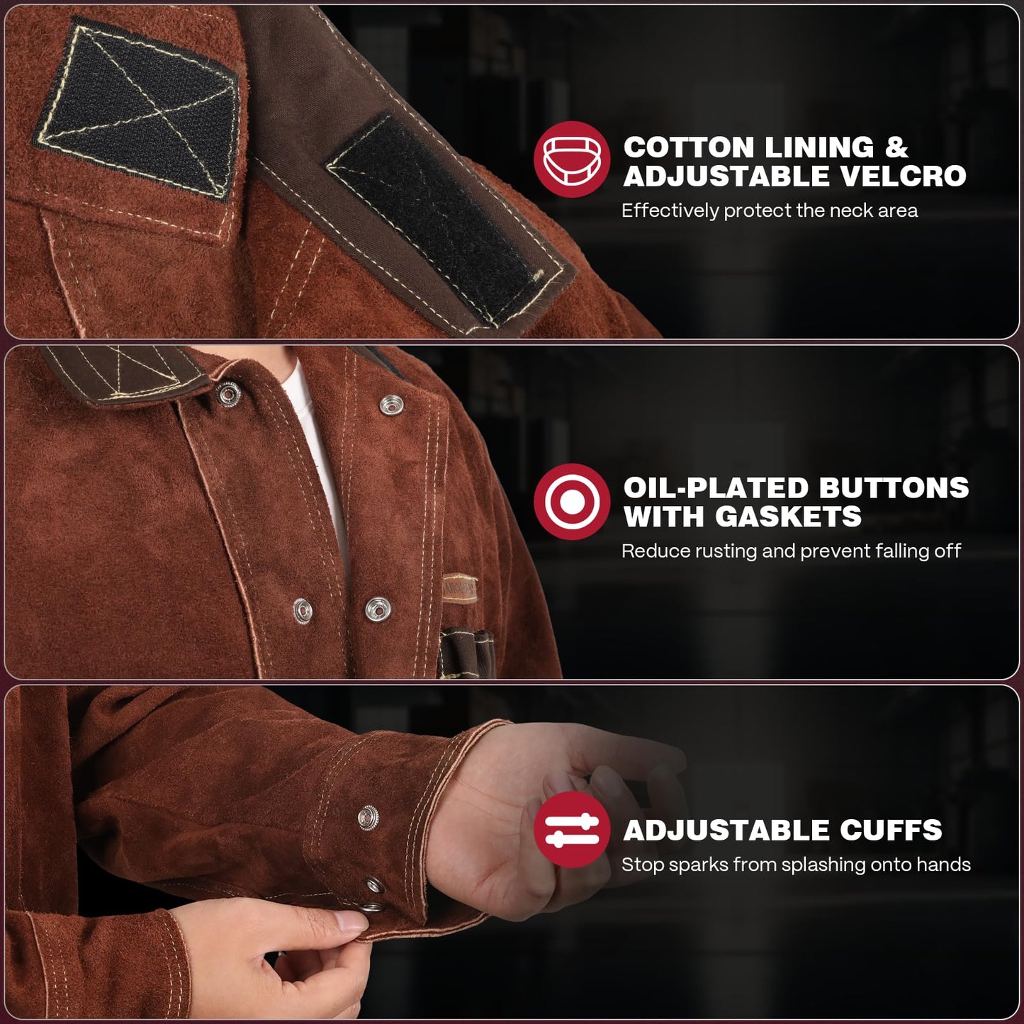 ARCCAPTAIN Leather Welding Jacket, Heavy Duty Welder Jackets with Flame Resistant Split Cowhide Leather, Welding Coat for Men Women