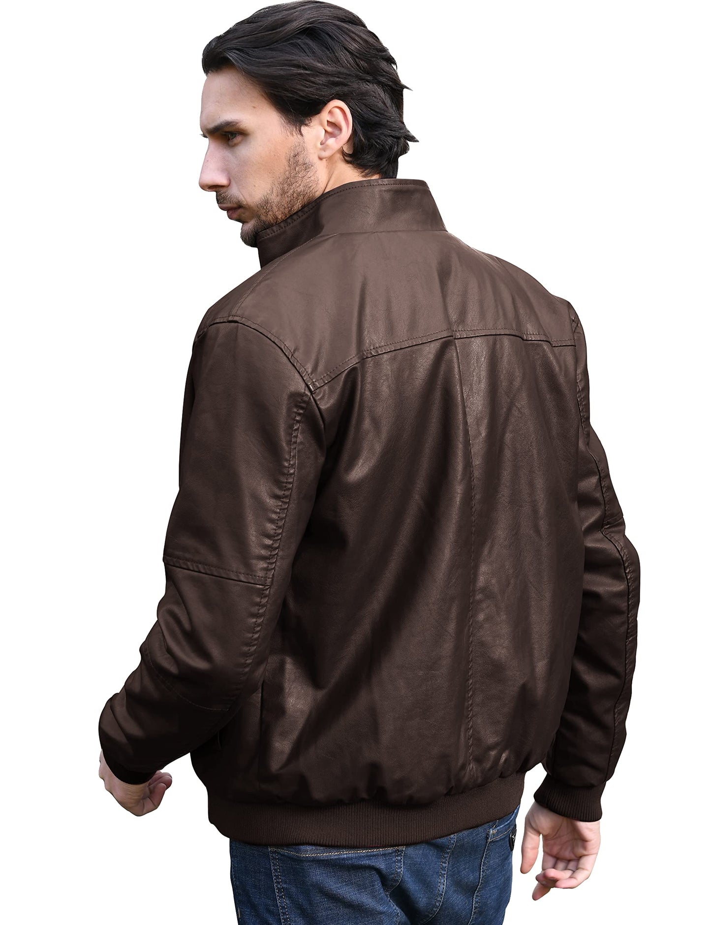WenVen Men's Faux Leather Jacket Punk Motorcycle Slim Fit Outerwear Brown XL