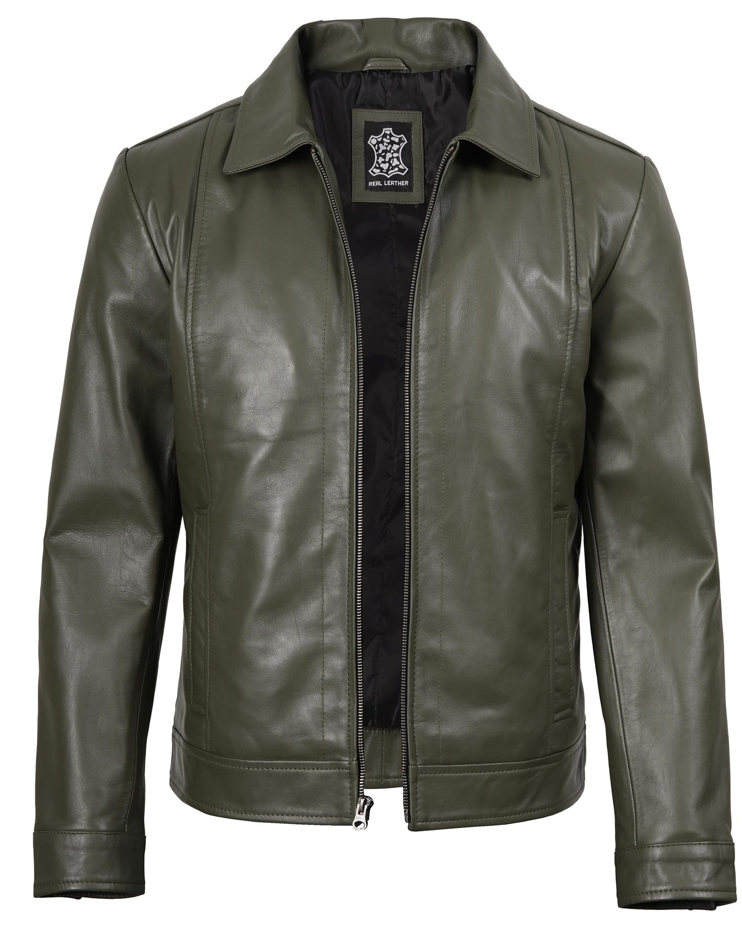 Decrum Vintage Leather Jacket - Leather Jacket Mens | [1124084] Jse Olive Grn, L