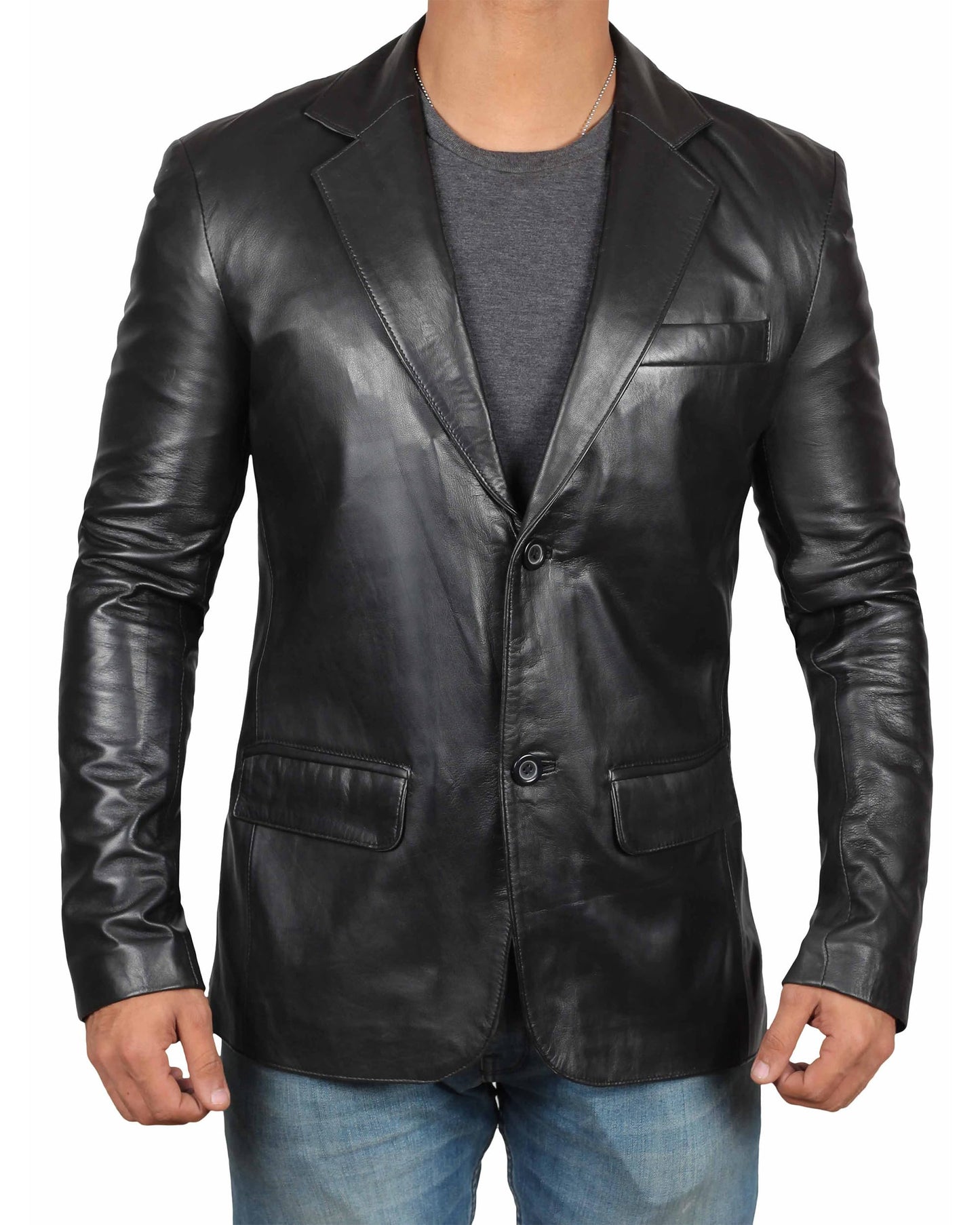 fjackets Lambskin Leather Jacket Men Casual Coat – Notched Collar Classic Style Ultimate Leather Blazer for Men - Black | [1500565], XL