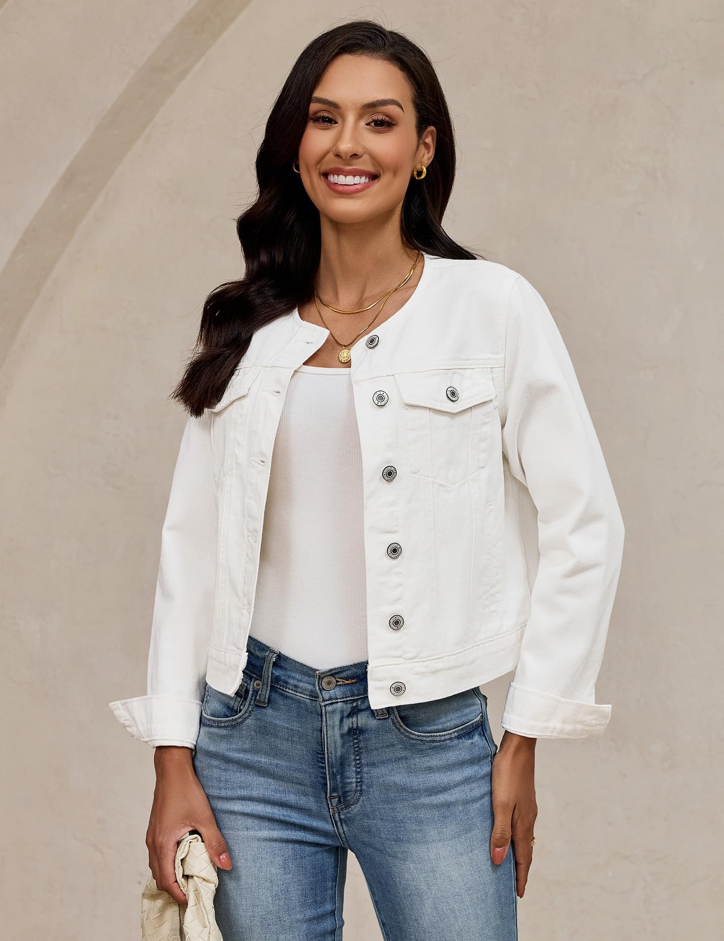 luvamia White Denim Jacket Women Spring Jackets for Women Country Concert Outfit Denim Shacket Jean Jackets Cream White Medium