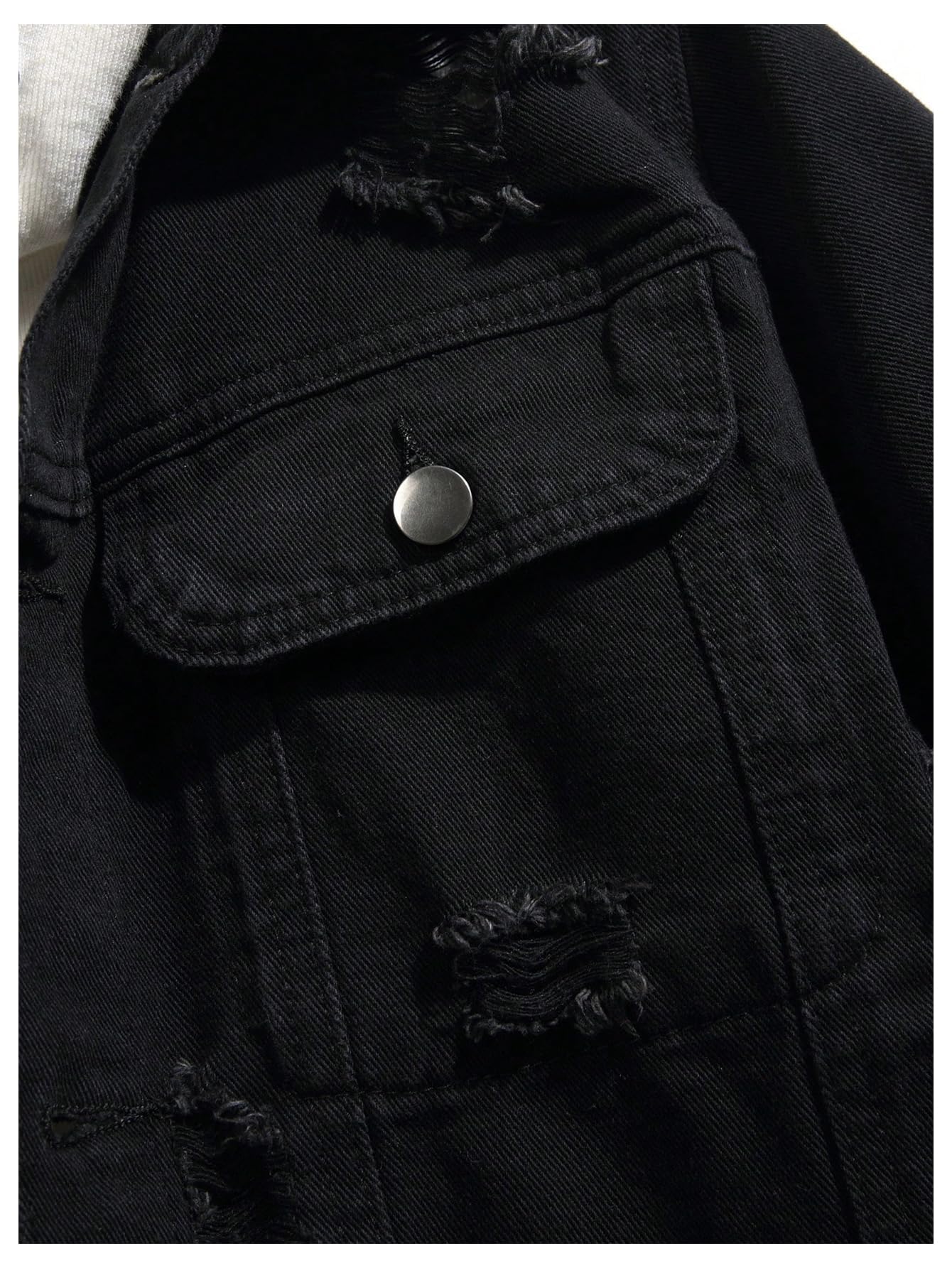 SOLY HUX Men's Ripped Denim Jacket Button Front Collared Long Sleeve Grunge Jean Jackets Streetwear Pure Black X-Large