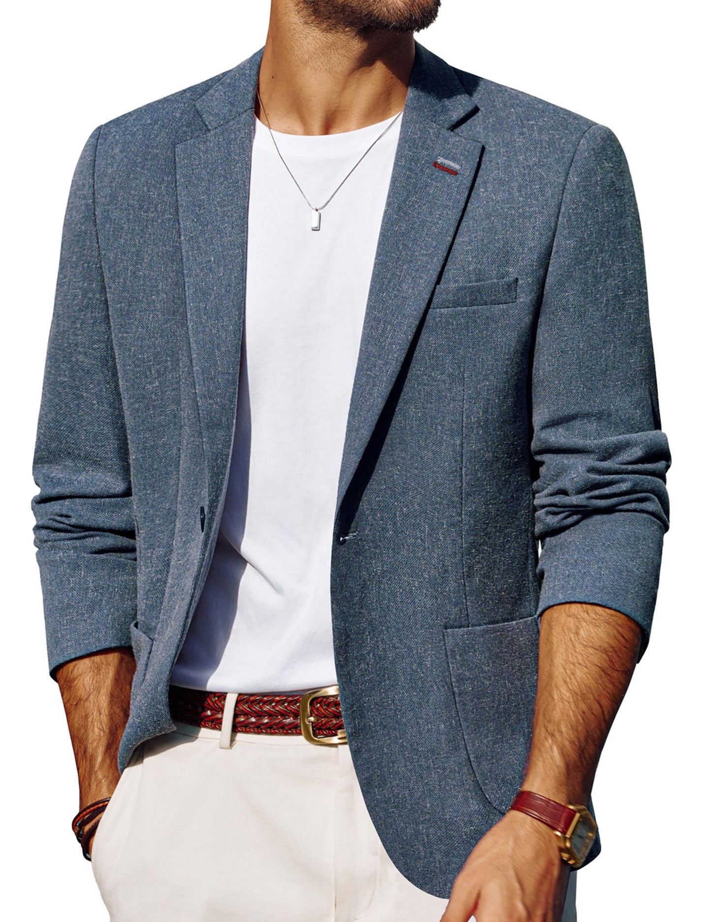 Mens Sport Coat Blazer Lightweight 1 Button Slim Fit Business Suit Jacket for Wedding Denim Blue