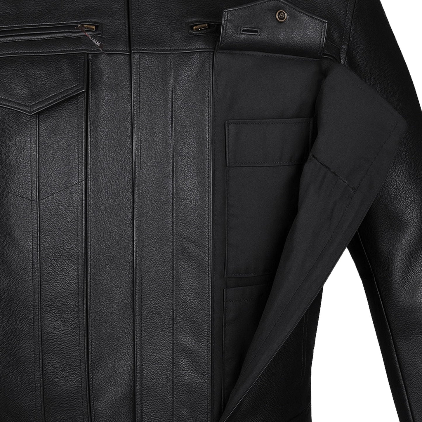 COMMUTER Men's Motorcycle Jacket, Premium Buffalo Leather, CE Armor - Ventilation, Utility Pockets, Cruiser Biker Black XL
