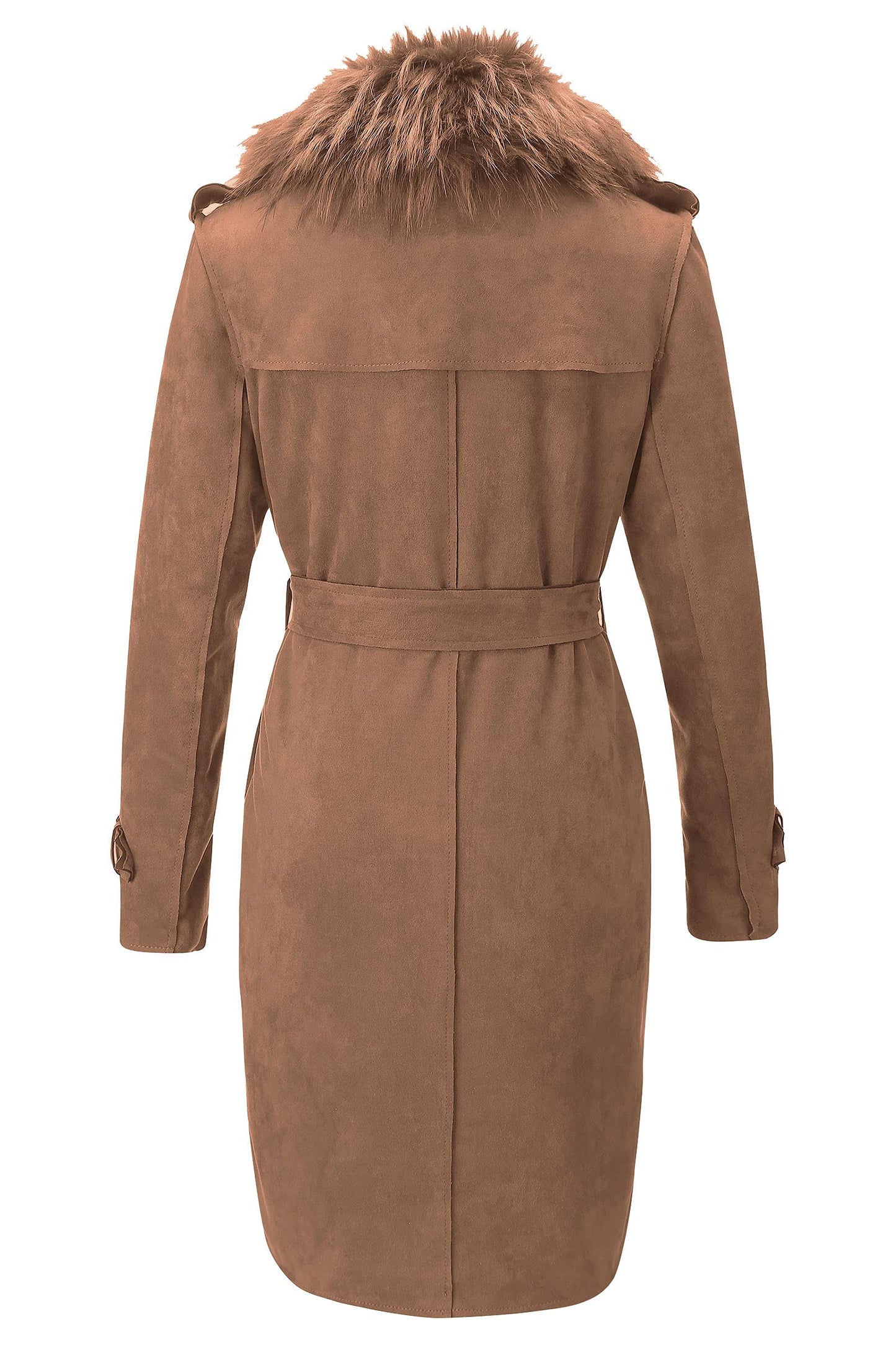 Bellivera Women Faux Suede Leather Jacket Coat with Removable Fur Collar FF20 D.Brown XL