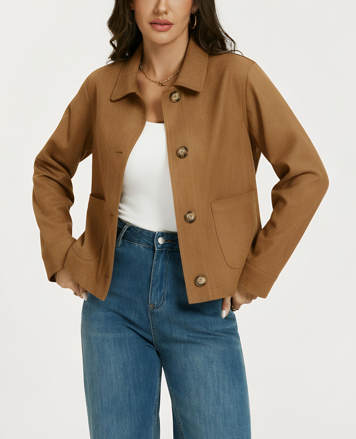 Ladyful Womens Faux Suede Bomber Jacket Cropped Dressy Fall Casual Button Down Leather Coat Outerwear