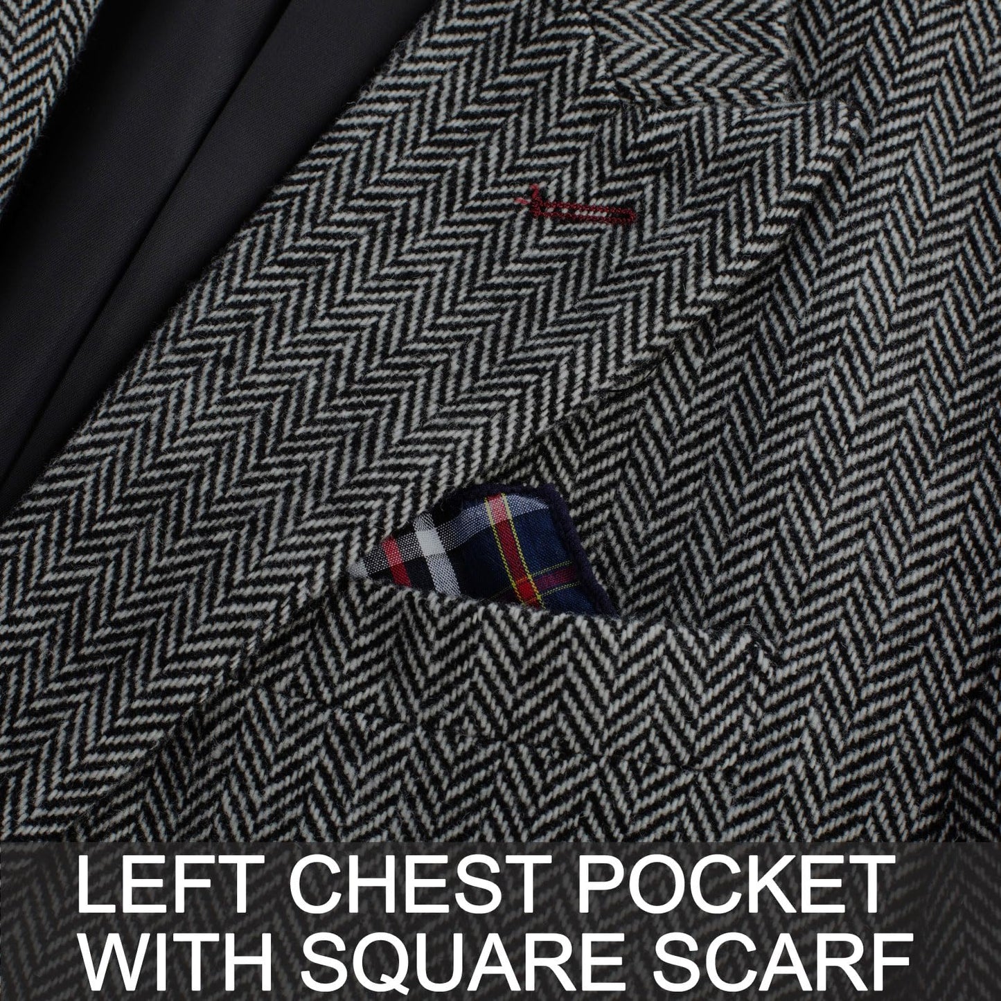 Men's Herringbone Blazer British Wool Blend Vintage Sport Coats Jacket for Wedding Black White Herringbone S