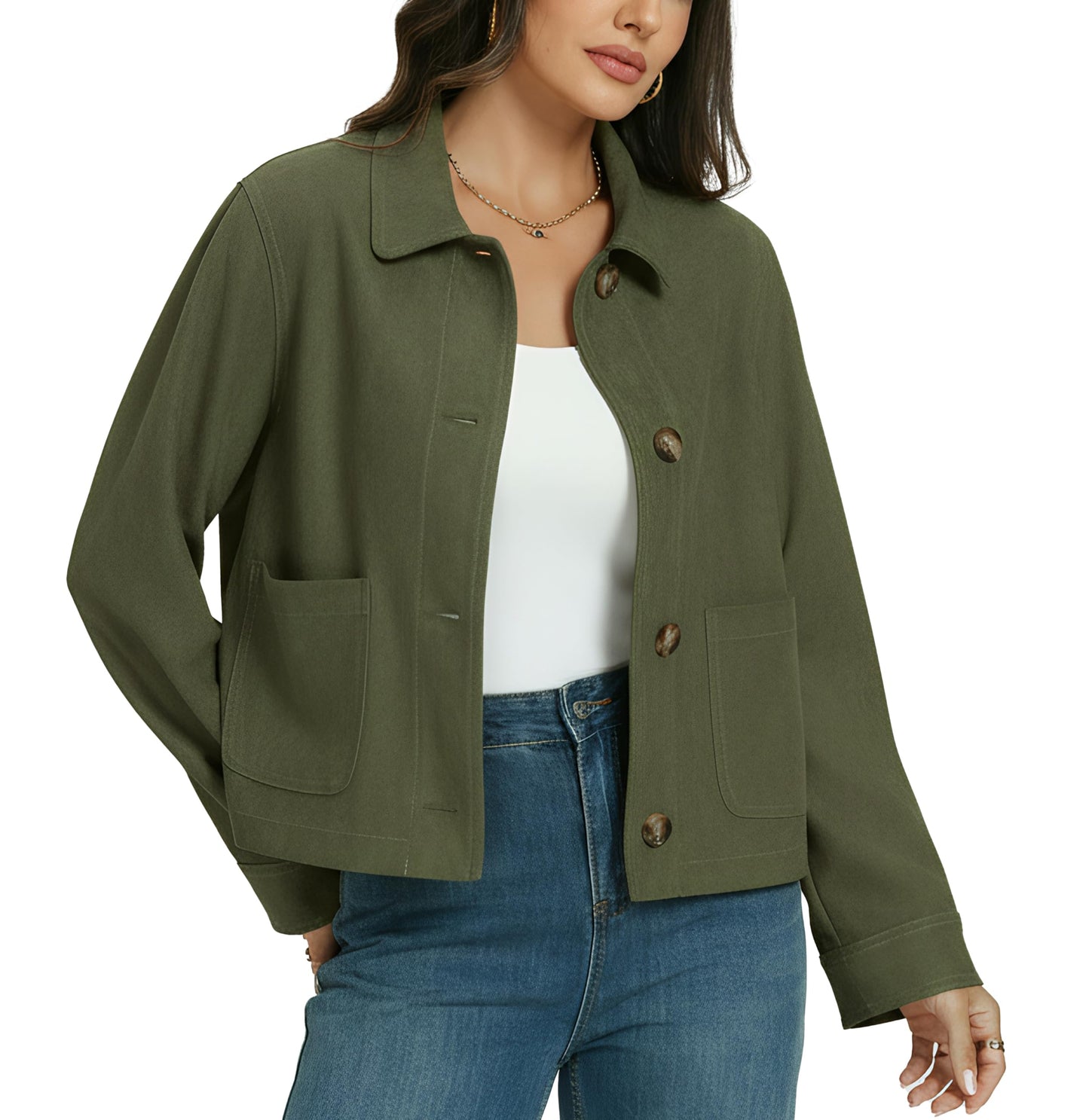 Ladyful Womens Faux Suede Bomber Jacket Cropped Dressy Fall Casual Button Down Leather Coat Outerwear