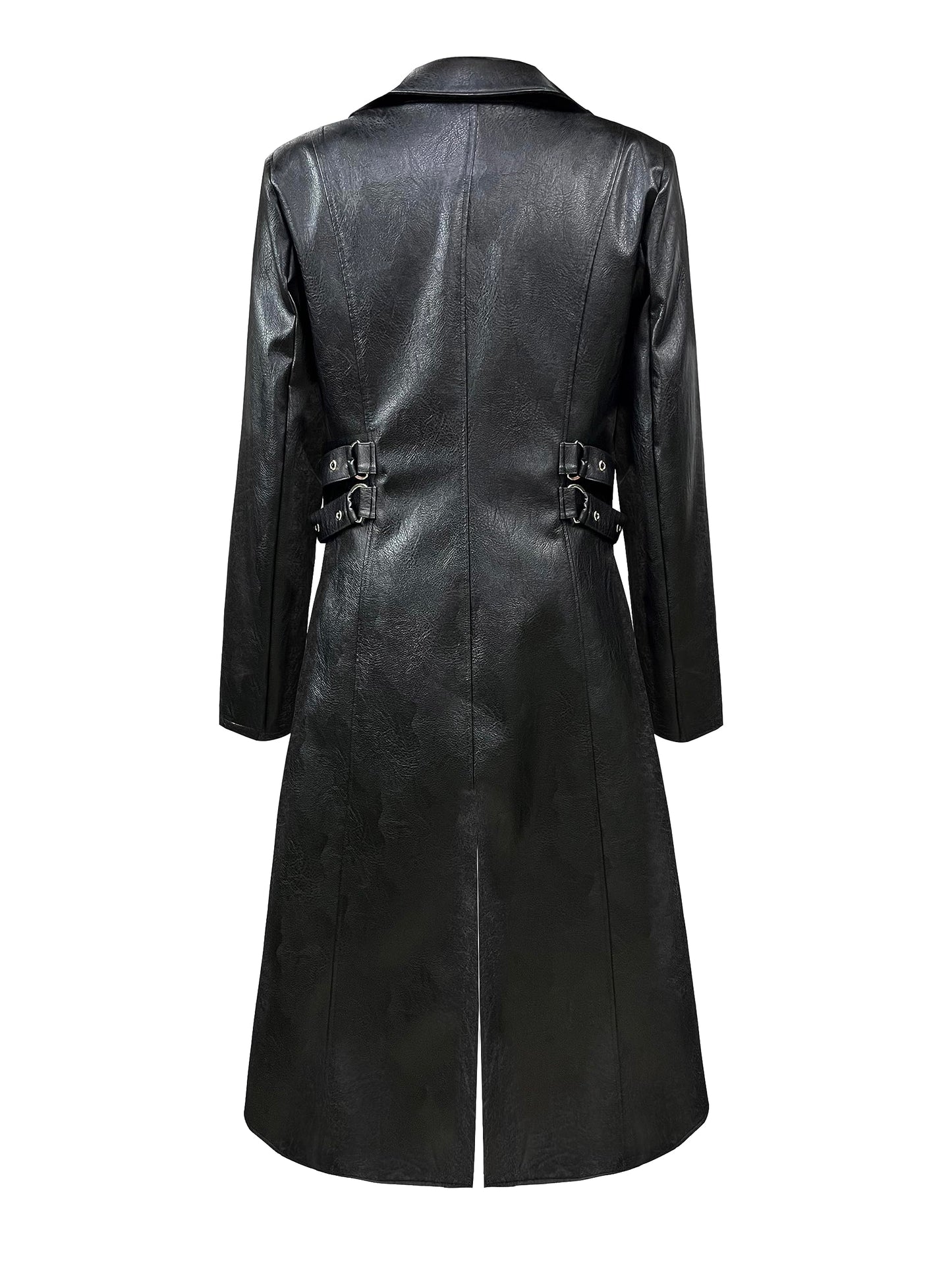 DRTES Mens Steampunk Faux Leather Jacket Trench Coat Motorcycle Jacket (Black, X-Large)