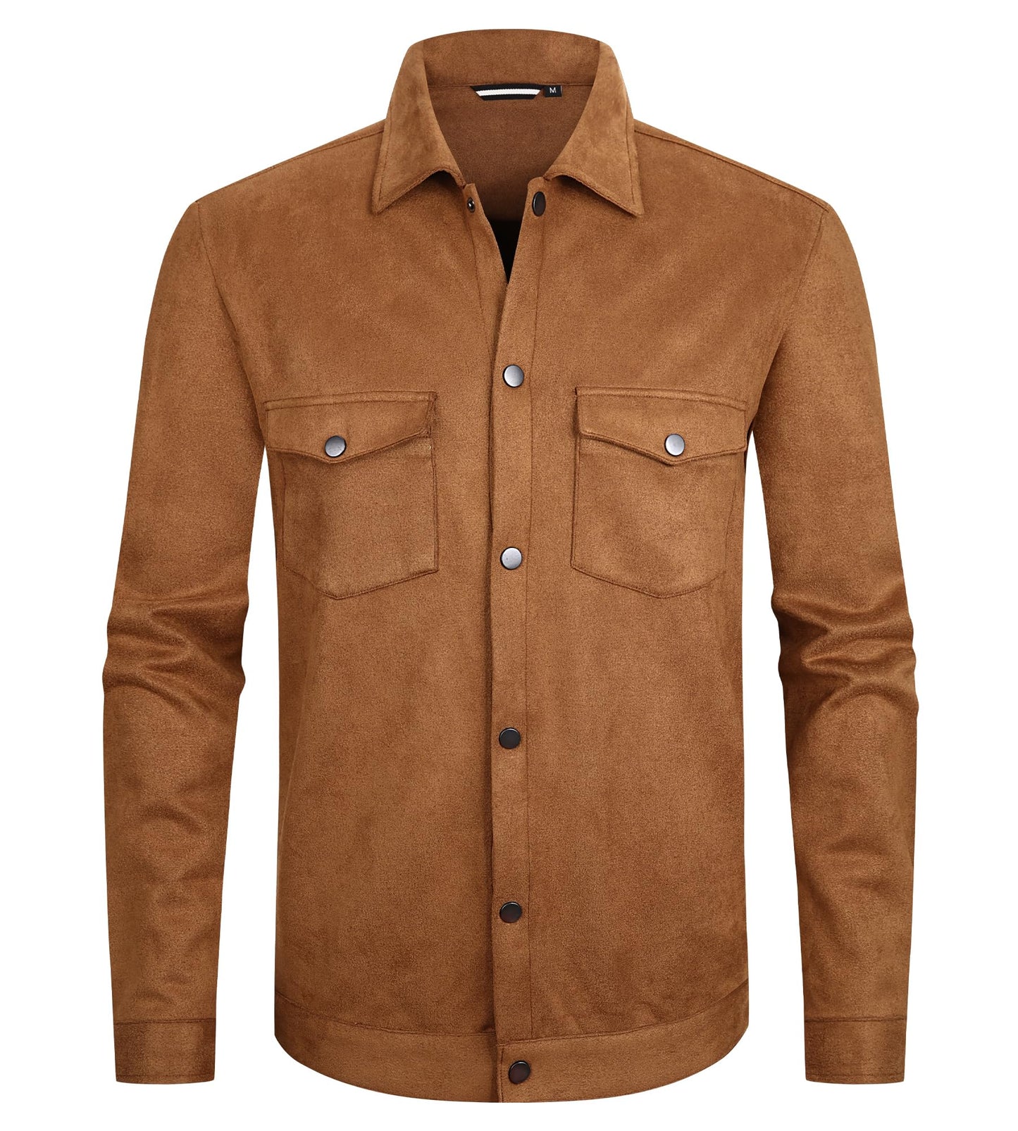 Alex Vando Mens Button Down Suede Shirt Jackets with Two Pockets,Brown,M