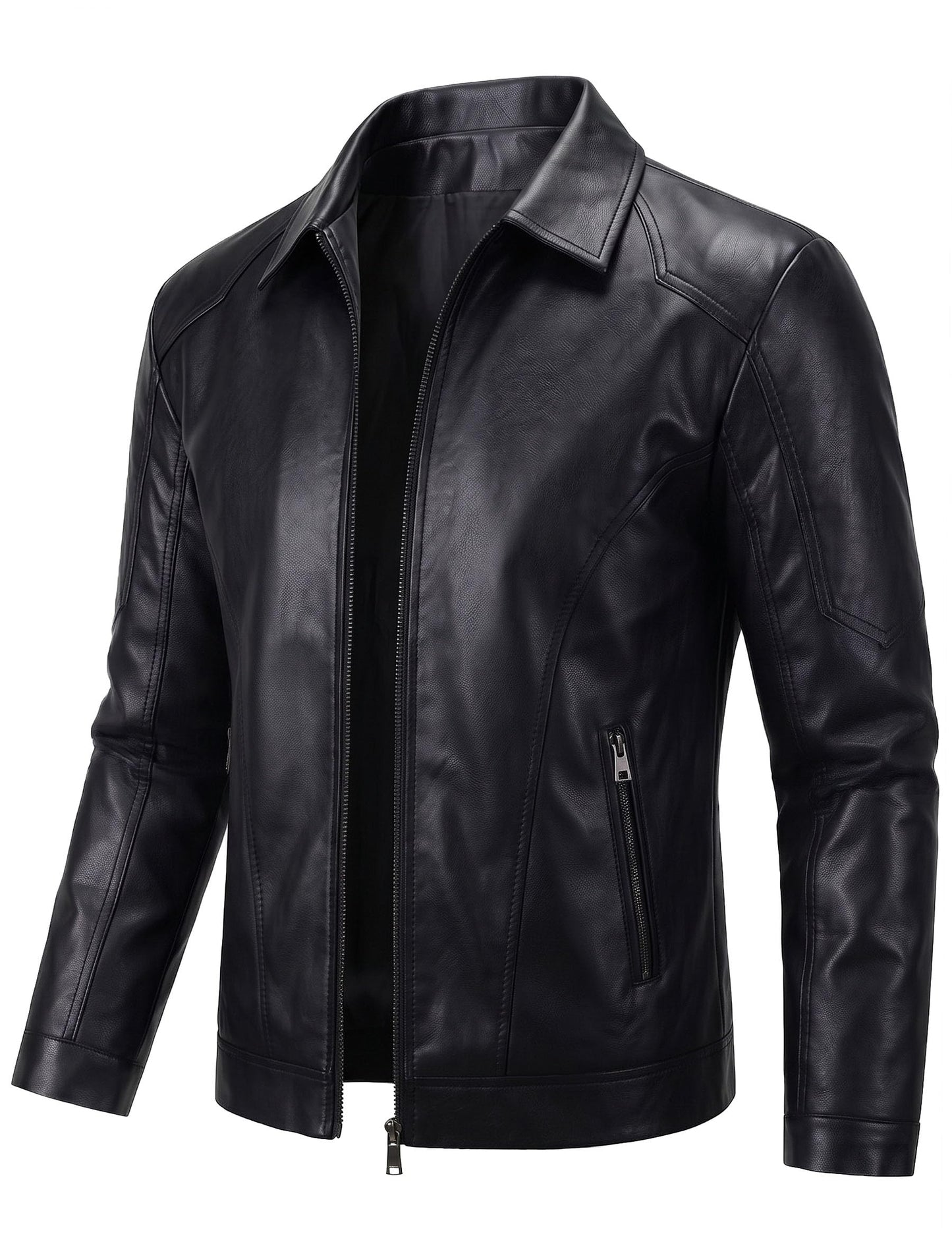 Zbrandy Mens Leather Jacket Faux Leather Motorcycle Jackets Turn Down Collar Biker Coat Outwear Black L