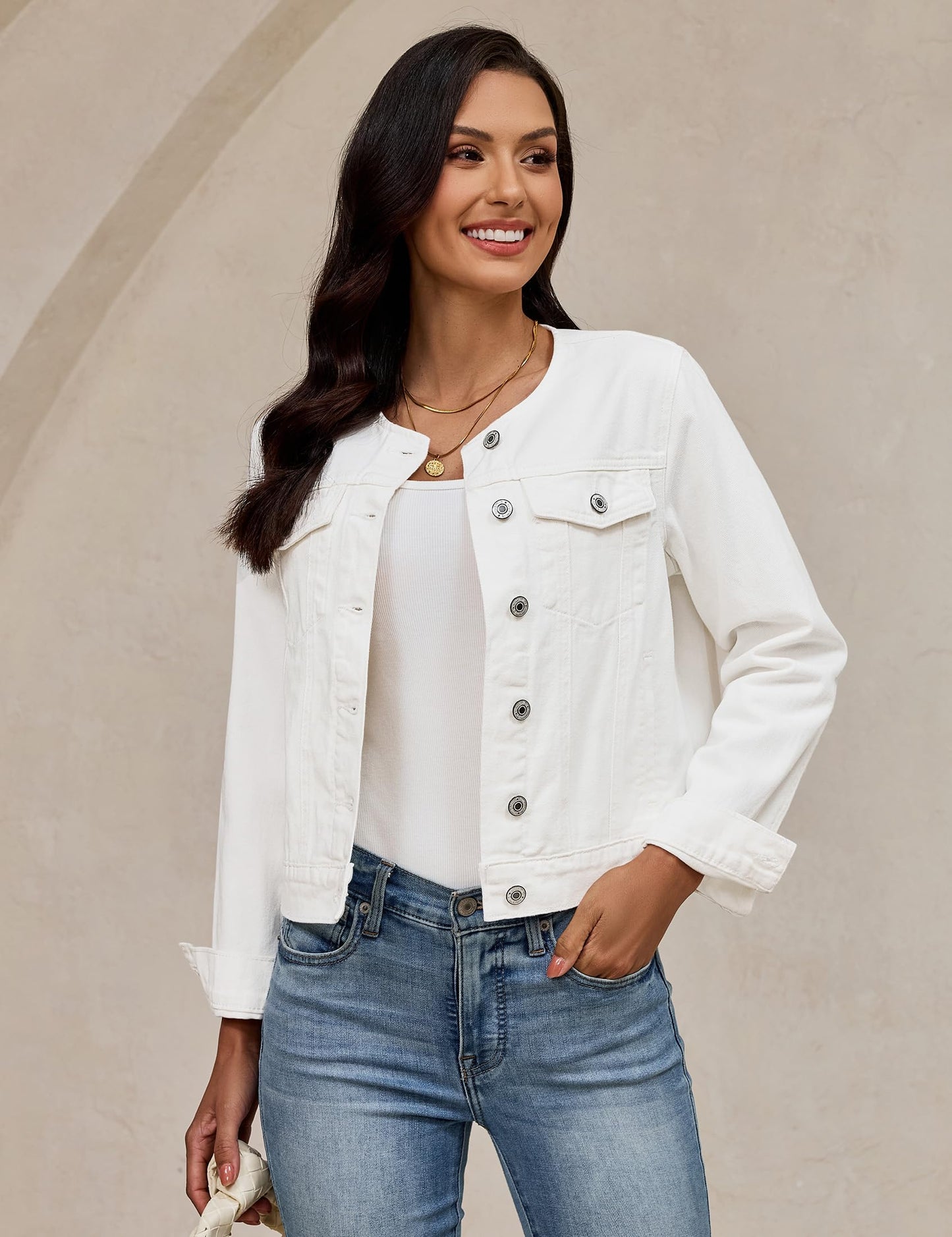 luvamia White Denim Jacket Women Spring Jackets for Women Country Concert Outfit Denim Shacket Jean Jackets Cream White Medium