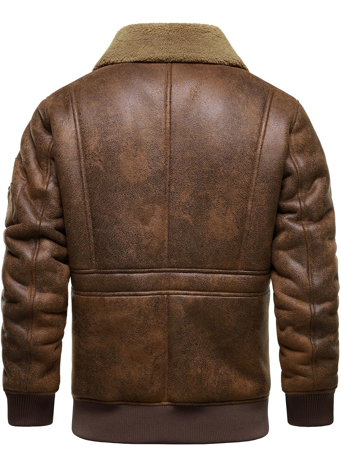 HOOD CREW Men's Faux Leather Motorcycle Jacket Men Bomber Jacket Warm Sherpa Fleece Lined Winter Coat Aviator Flight Jackets Brown L