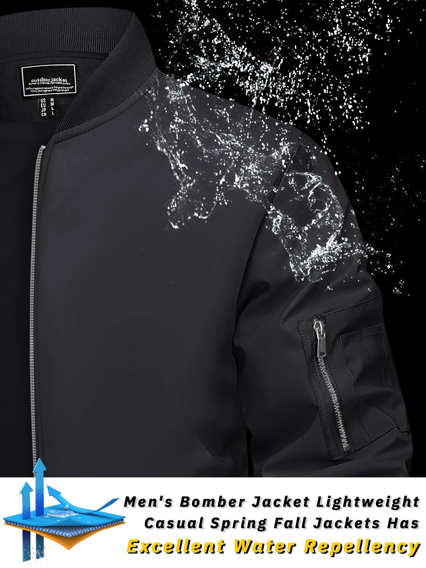 TACVASEN Bomber Jacket Men Varsity Jackets Black Bomber Jackets Men Windproof Jackets Mens Casual Jackets Mens Spring Jackets Harrington Jacket