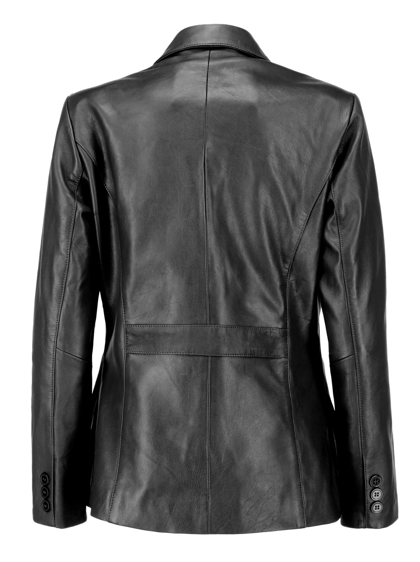 Jild Classic 2-Button Lambskin Leather Blazer Women - Casual Coat Long Sleeves Suit Style Leather Jacket Women (LC-BLK-L)