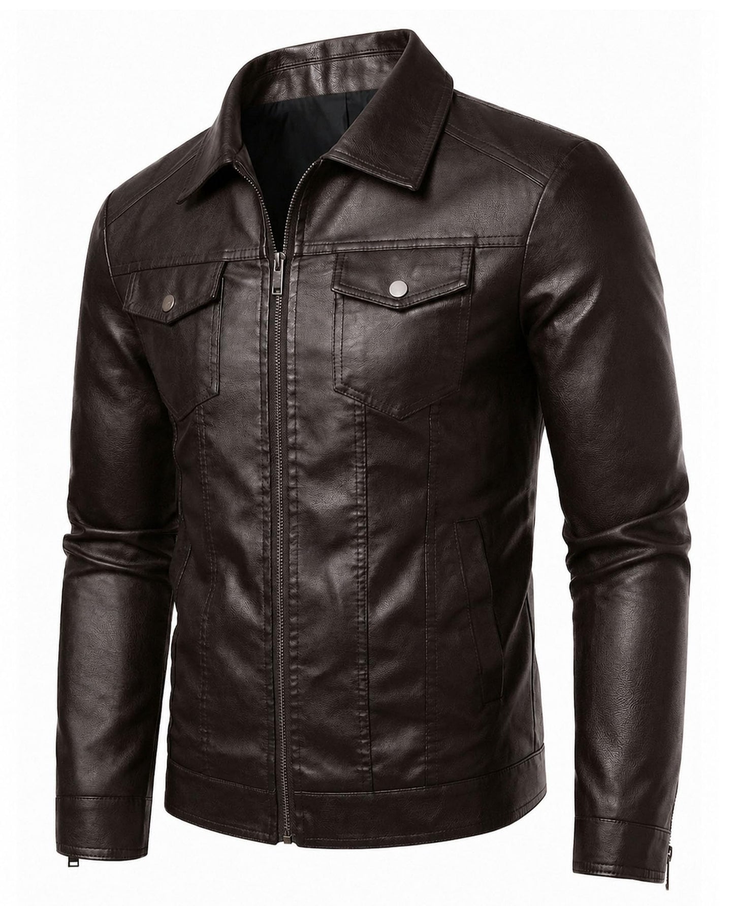 Vogaera Mens Leather Jacket Faux Leather Jackets Motorcycle Biker Coat Outwear Casual Lightweight Dark Brown XXL
