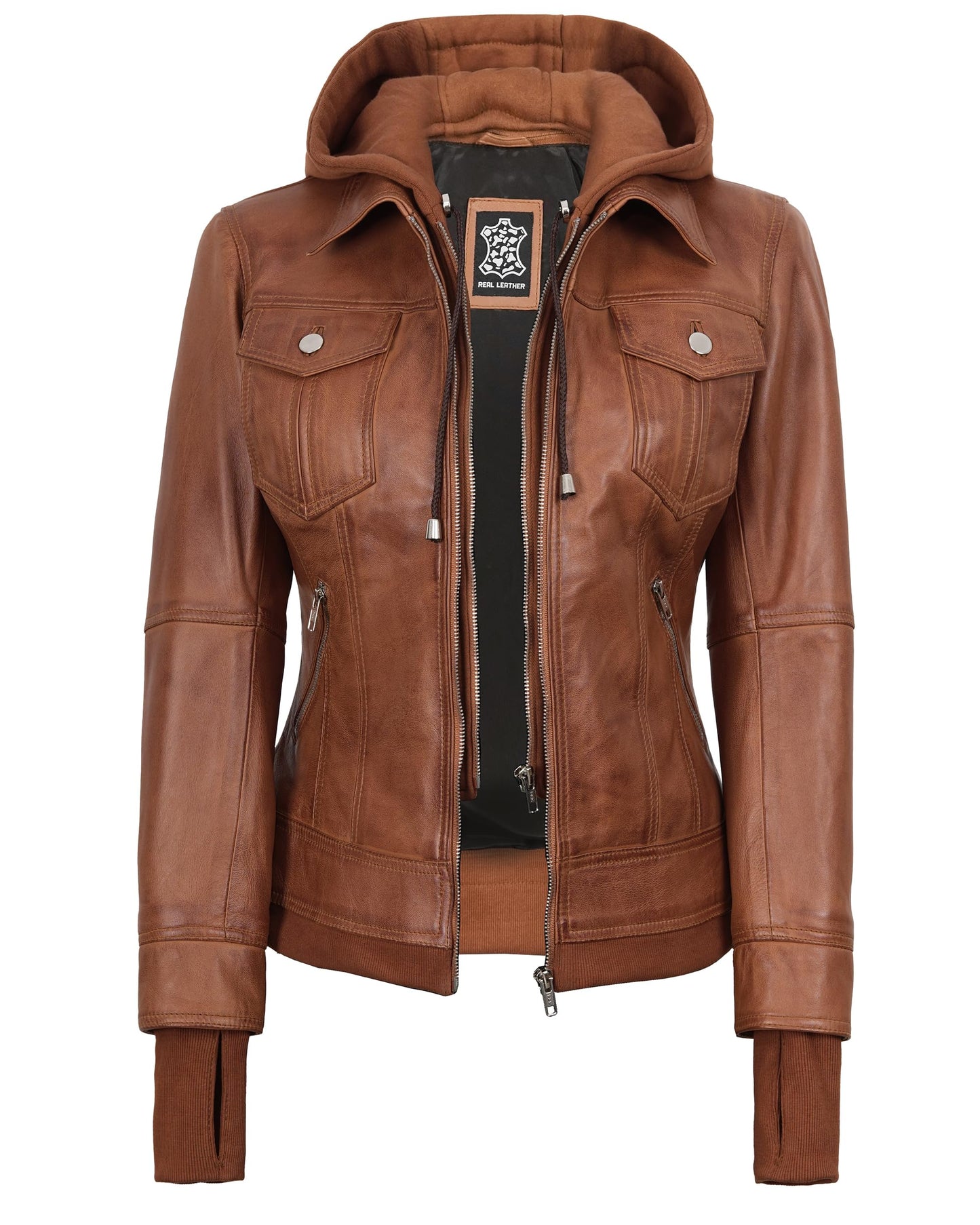Decrum Disc Leather Jackets for Women - Womens Bomber Jacket | [1313686] Tralee Tan, 2XL