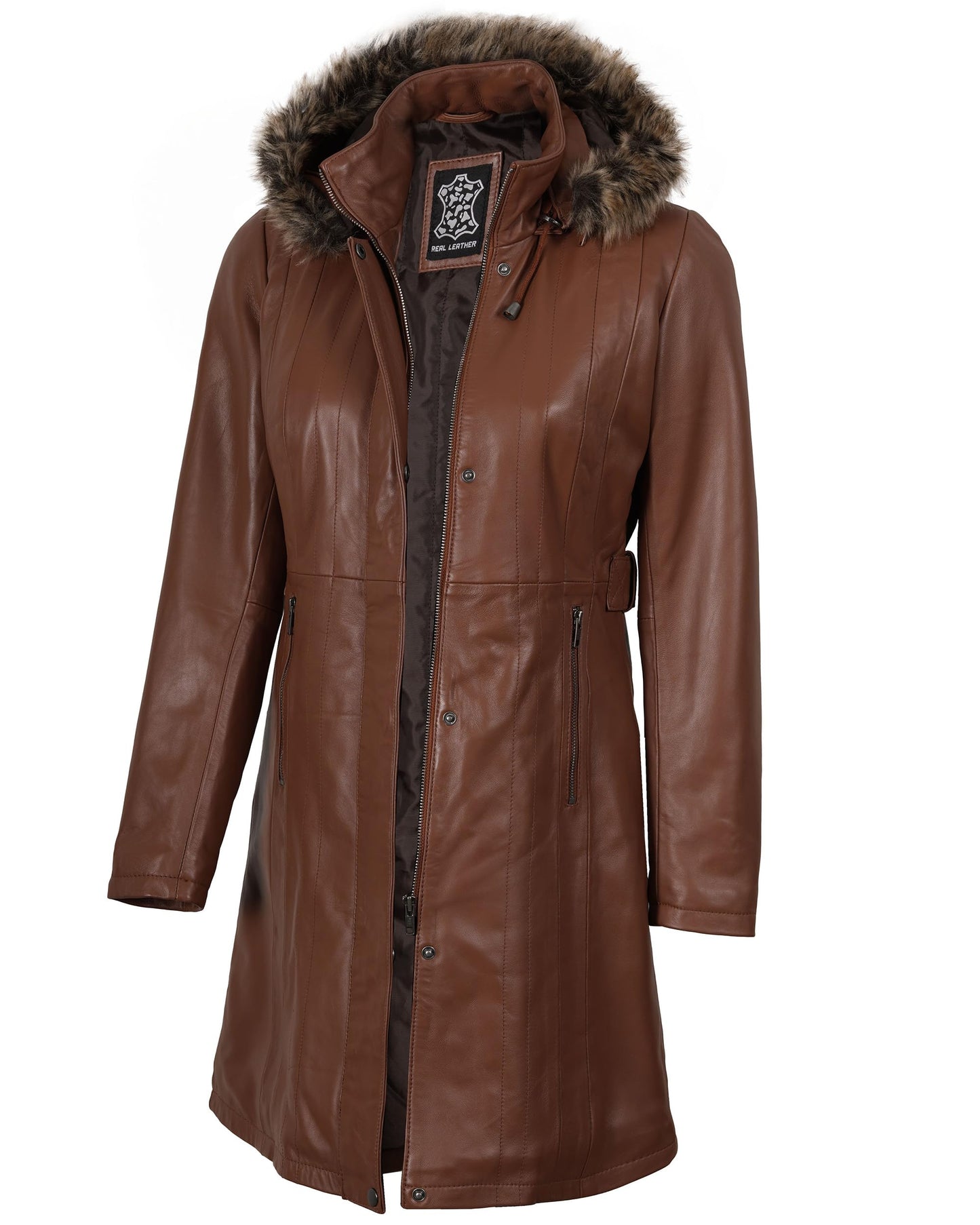 fjackets Disc Women Long Coat - Real Rambskin Leather Zip Up Hoodie Womens Jackets | [1309384] Jean Shearling, L