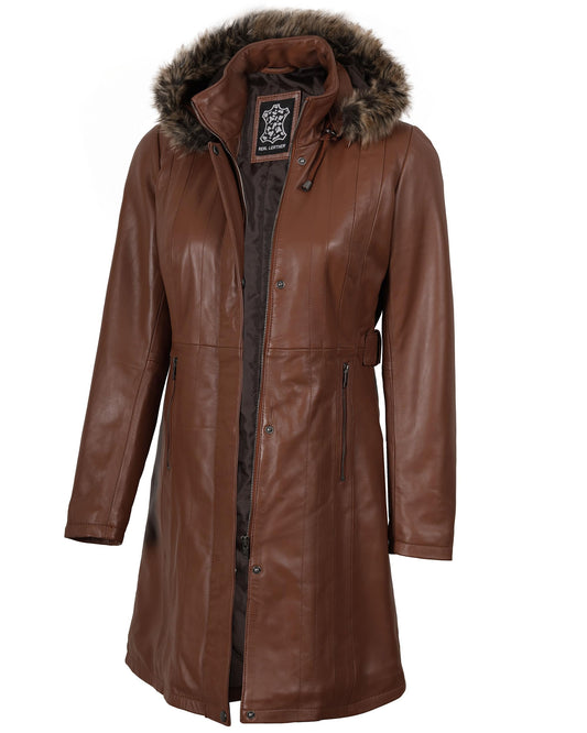 fjackets Disc Women Long Coat - Real Rambskin Leather Zip Up Hoodie Womens Jackets | [1309384] Jean Shearling, L