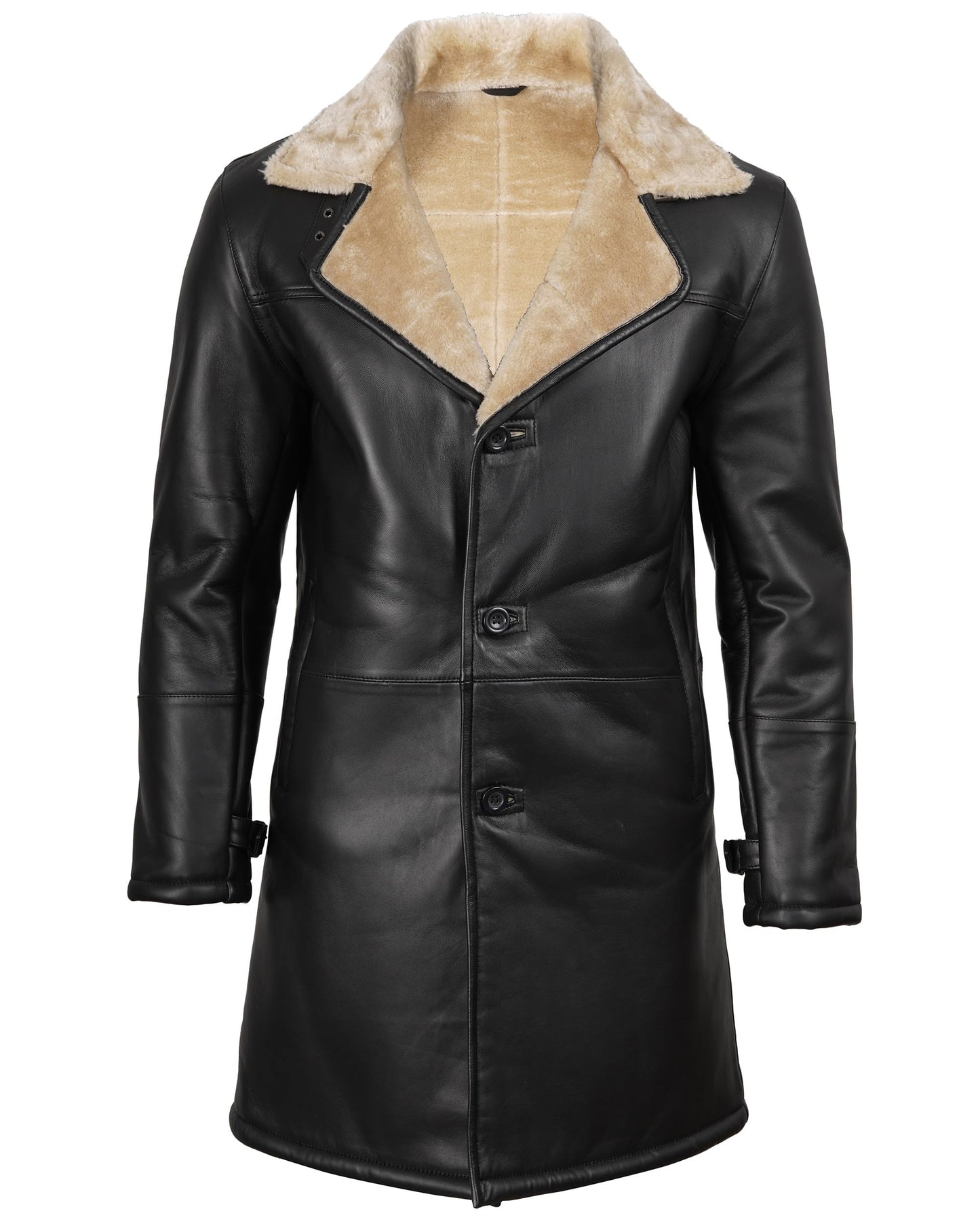 fjackets Genuine Leather Jacket - Turlock Black & Beige Shearling Coat| [1509993] M