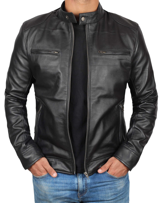 Decrum Mens Black Leather Jacket Men - Mens Leather Jackets | [1100124] Black Ddge, L
