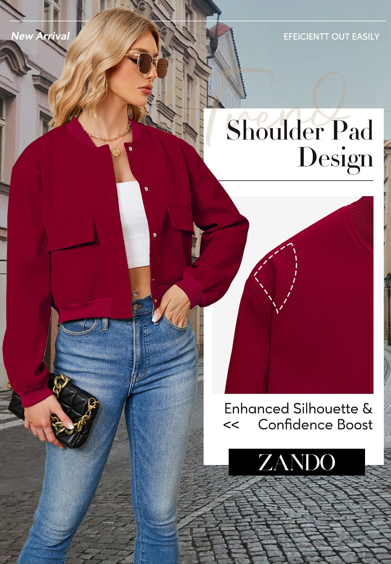 Zando Red Cropped Bomber Jacket Women 2026 Short Casual Varsity Jackets