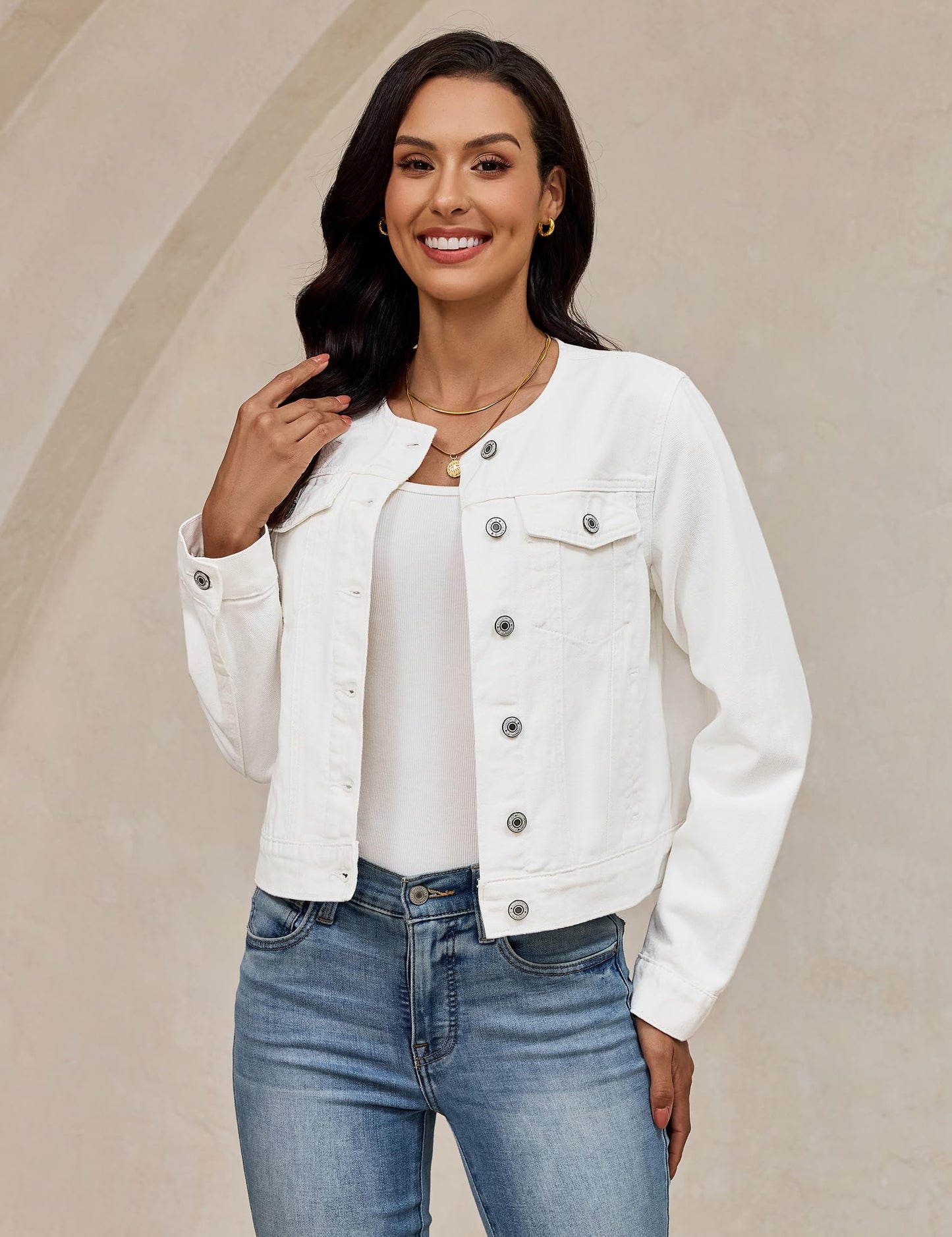 luvamia White Denim Jacket Women Spring Jackets for Women Country Concert Outfit Denim Shacket Jean Jackets Cream White Medium