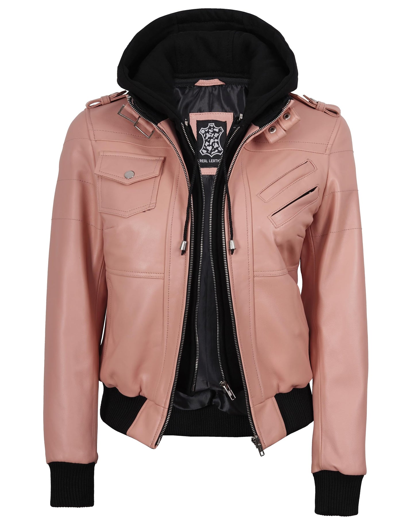 Decrum Disc Pink Leather Jacket Women - Womens Bomber Jacket | [1327015] Edinburgh Pink, XL