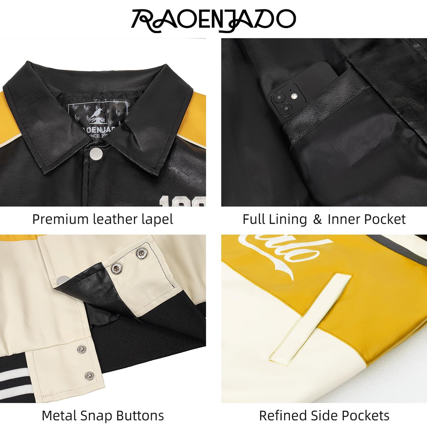RAOENJADO Men's Racing Jacket Faux Leather Race Car Motorcycle Biker Style
