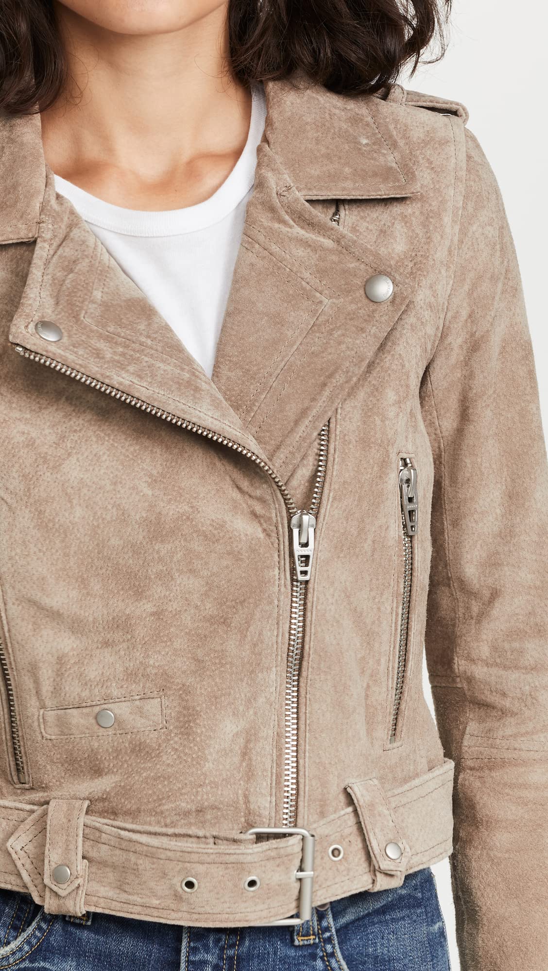 [BLANKNYC] womens Luxury Clothing Cropped Suede Leather Motorcycle Jackets, Comfortable & Stylish Coats, Sand Stoner, X-Large