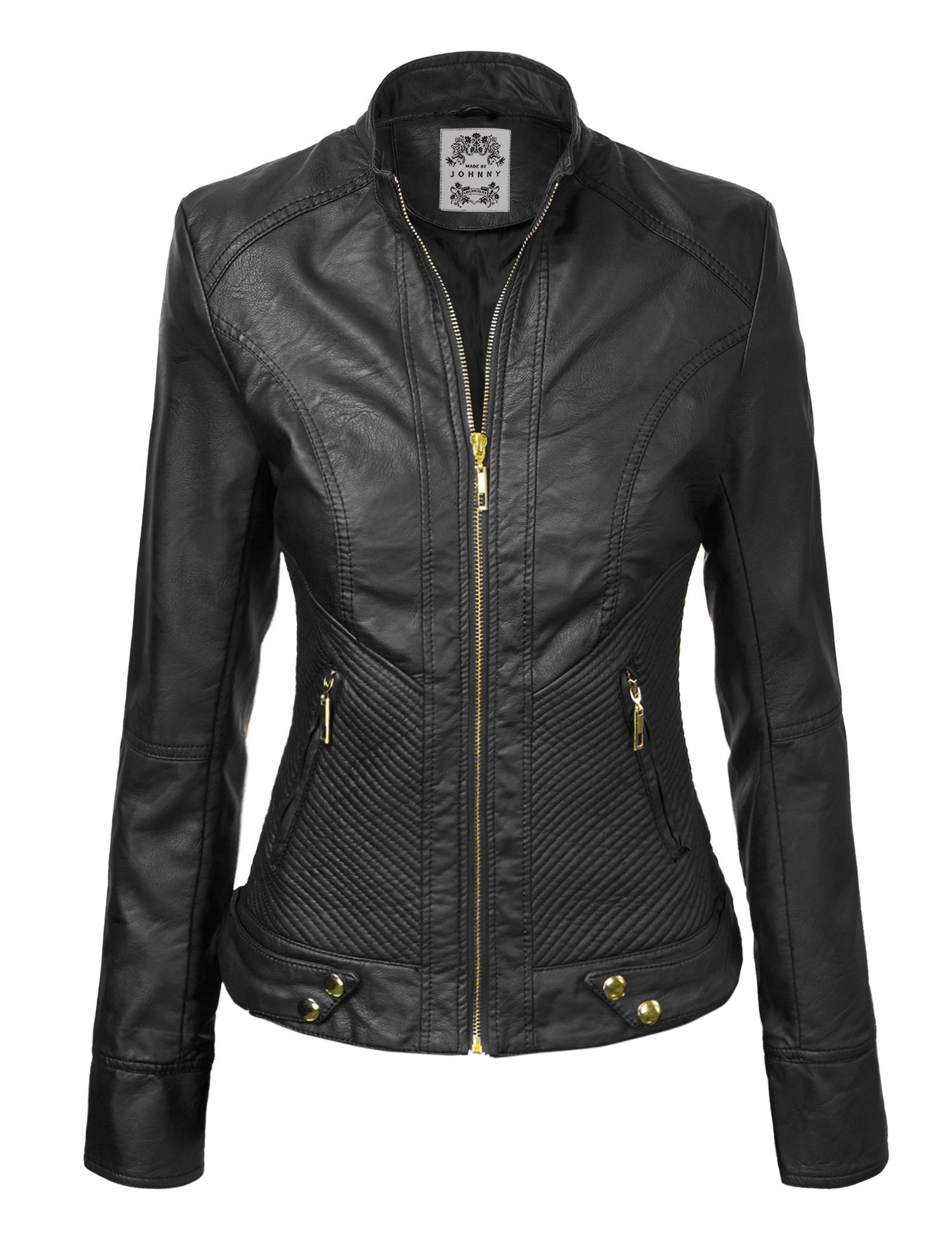 Made By Johnny MBJ WJC747 Womens Dressy Vegan Leather Biker Jacket L Black
