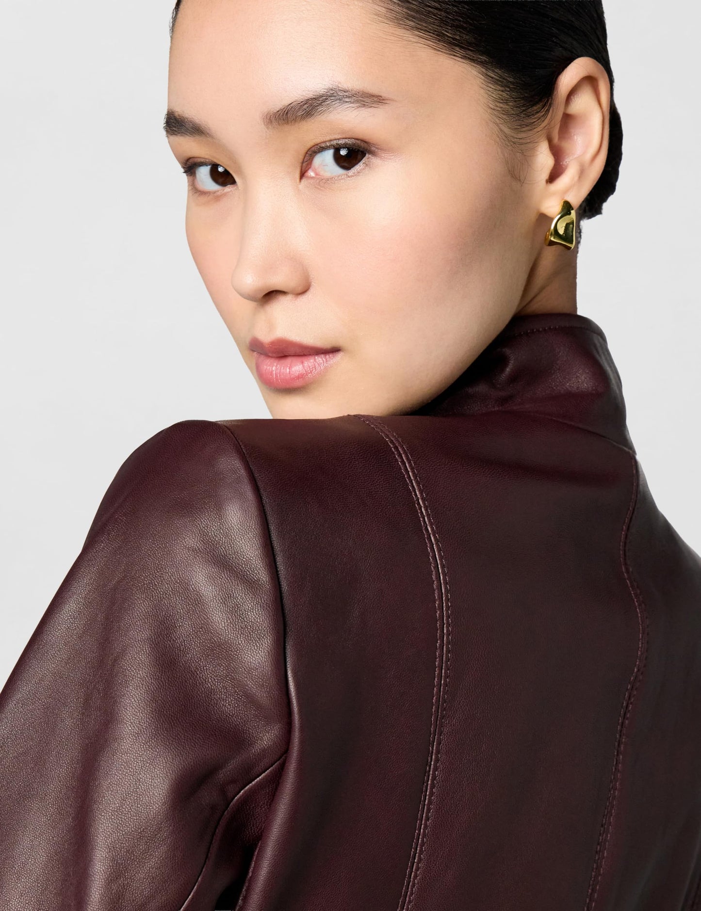Cole Haan Women's Leather Wing Collared Jacket, Chianti, Small